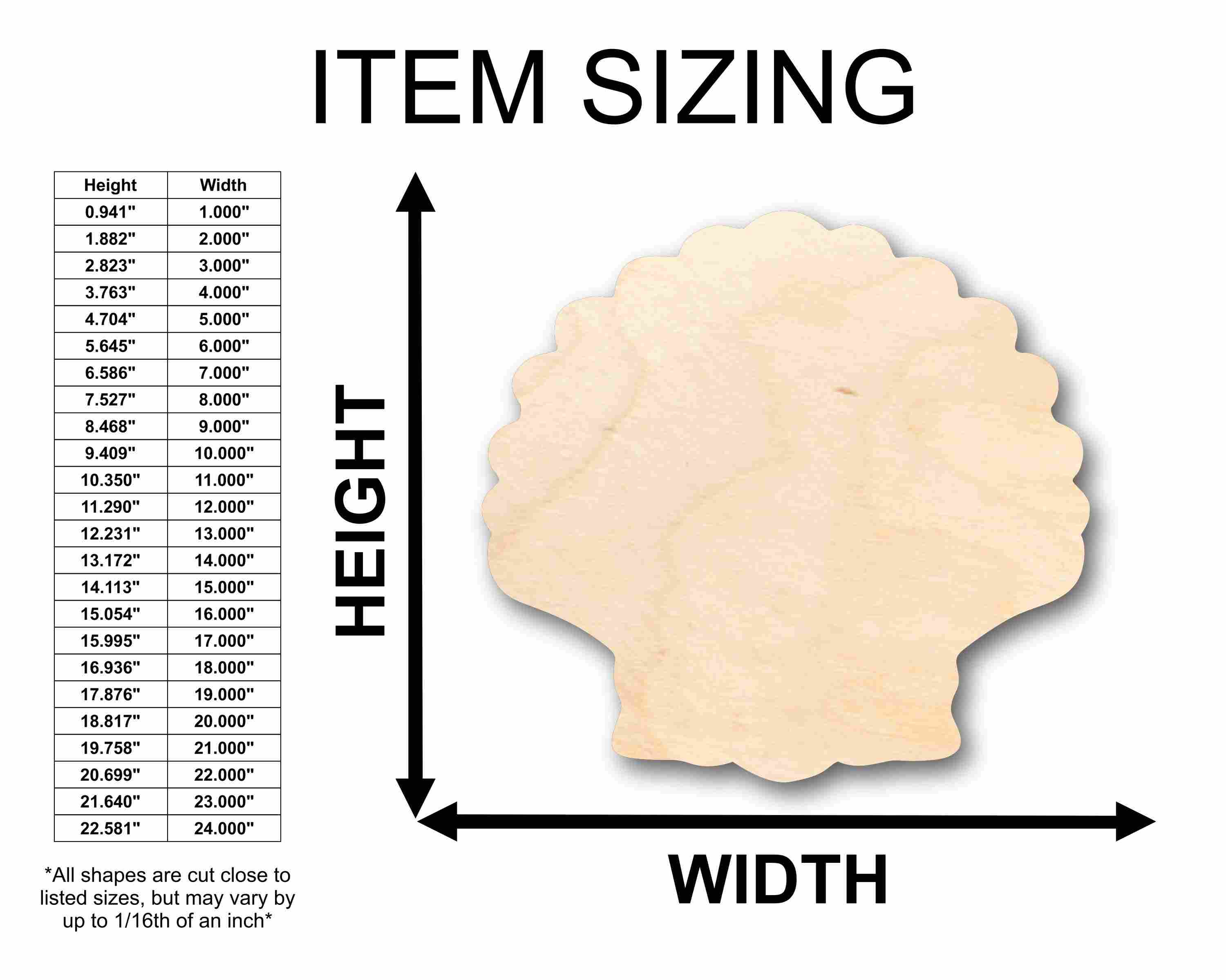 Unfinished Wood Sea Shell Clam Silhouette - Craft- up to 46" DIY - Image 2