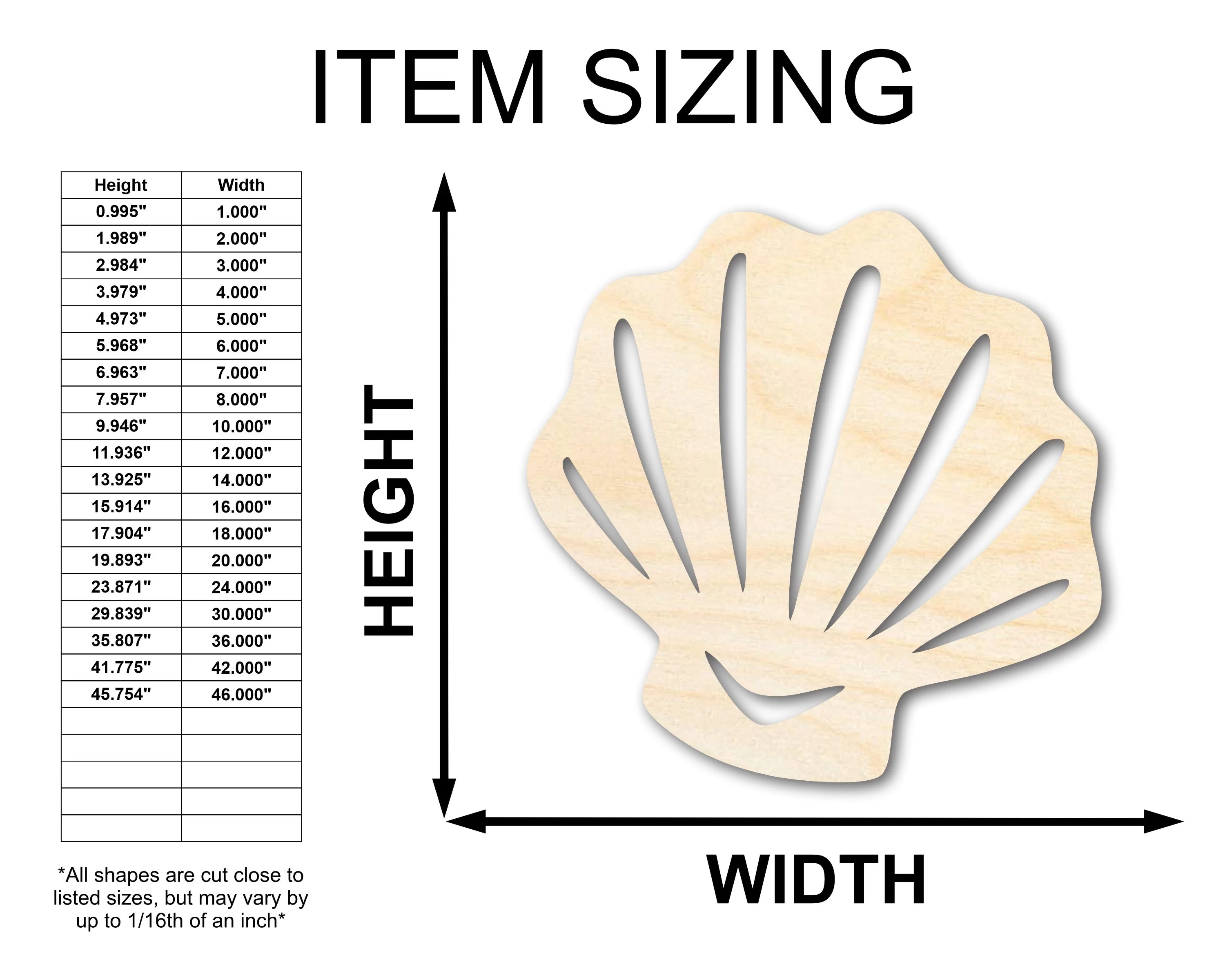 Unfinished Wood Sea Shell Shape | Ocean Beach Craft Cutout | up to 46" DIY - Image 2
