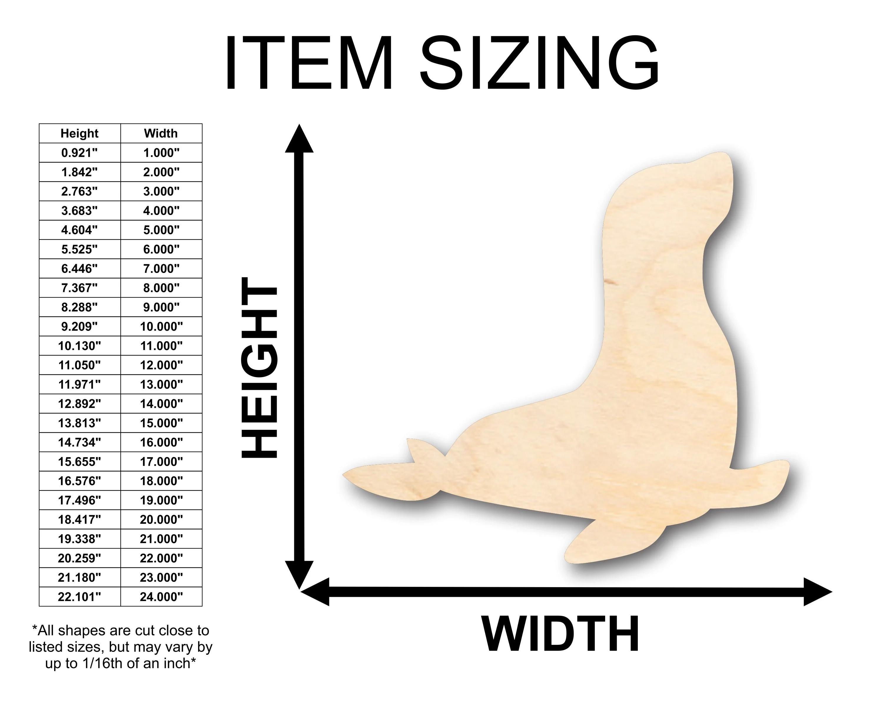Unfinished Wood Seal Shape - Craft - up to 46" DIY - Image 2