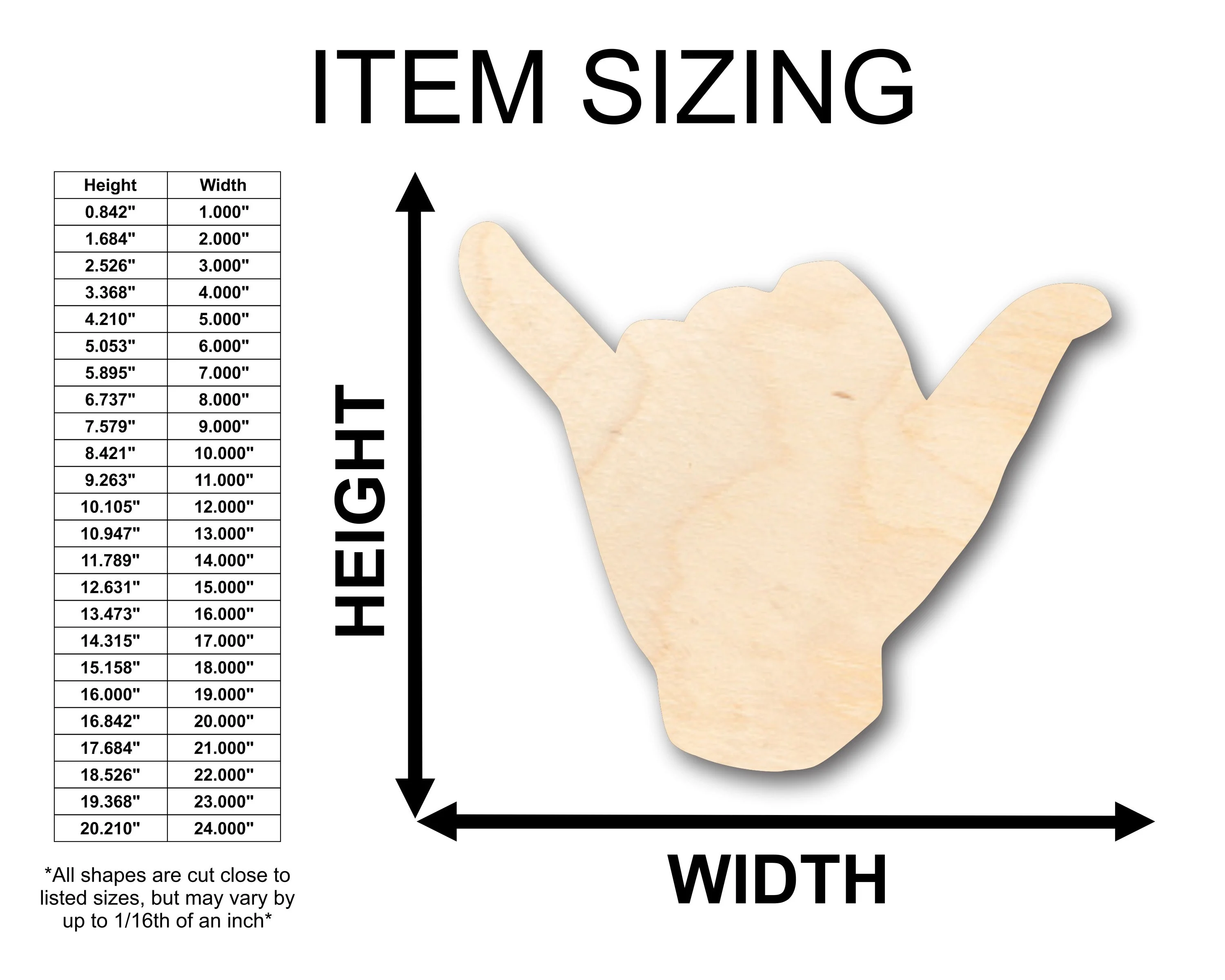 Unfinished Wood Shaka Sign Language Shape - Craft - up to 46" DIY - Image 2