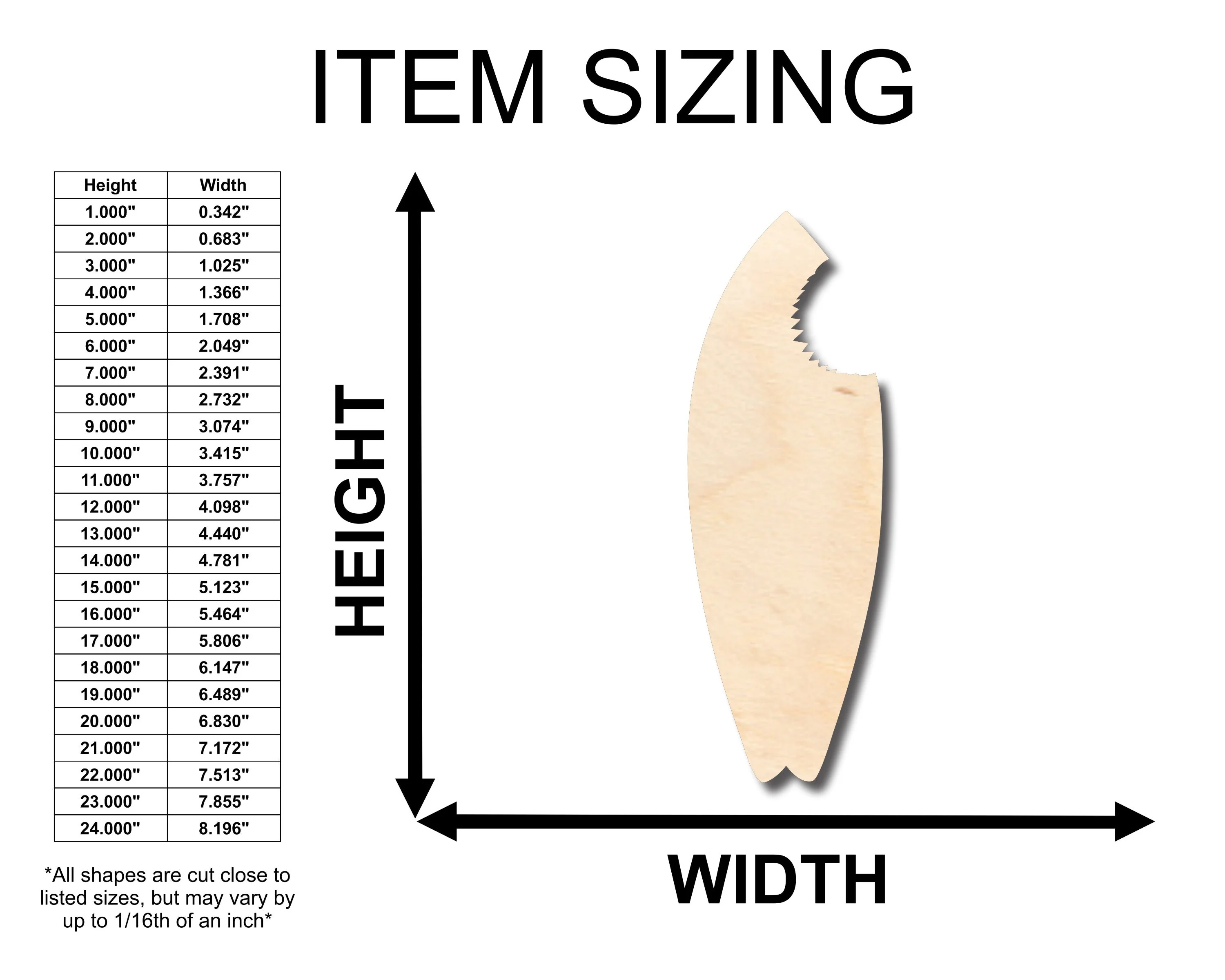 Unfinished Wood Shark Bite Surf Board Shape - Craft - up to 46" DIY - Image 2