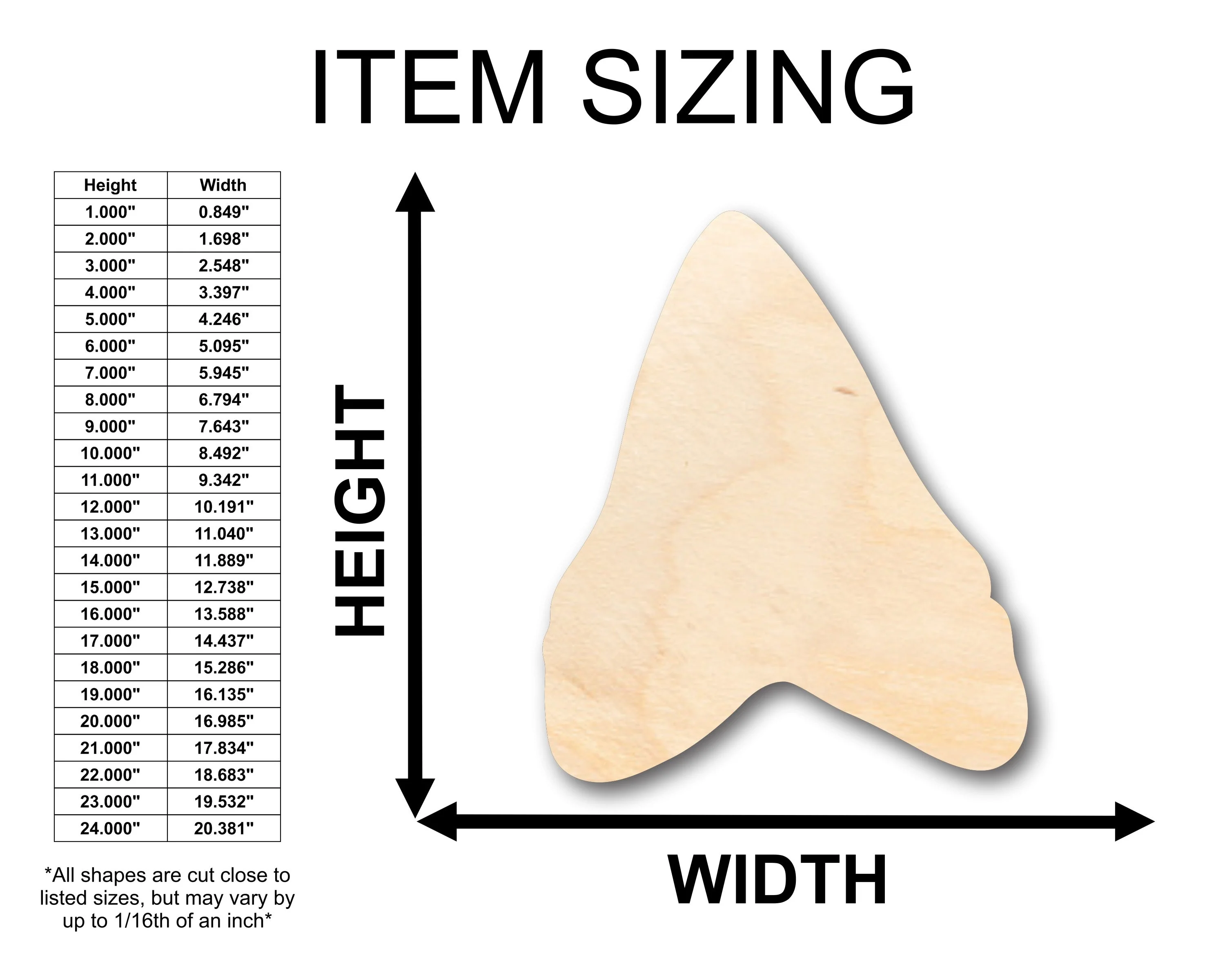 Unfinished Wood Shark Tooth Shape - Craft - up to 46" DIY - Image 2