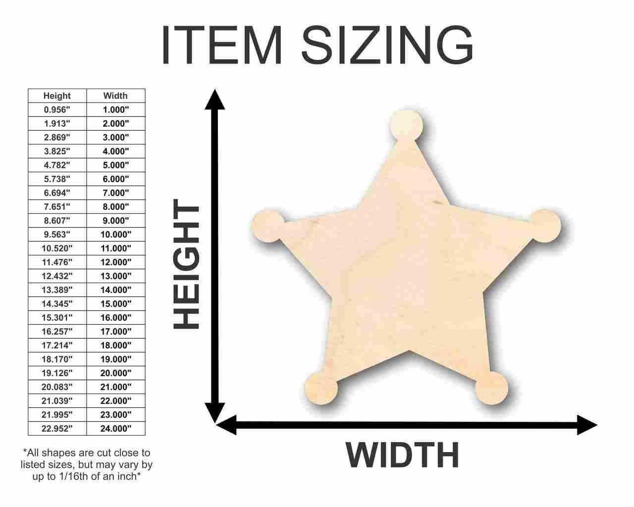 Unfinished Wood Sheriff Badge Shape - Law Enforcement - Craft - up to 46" DIY - Image 2