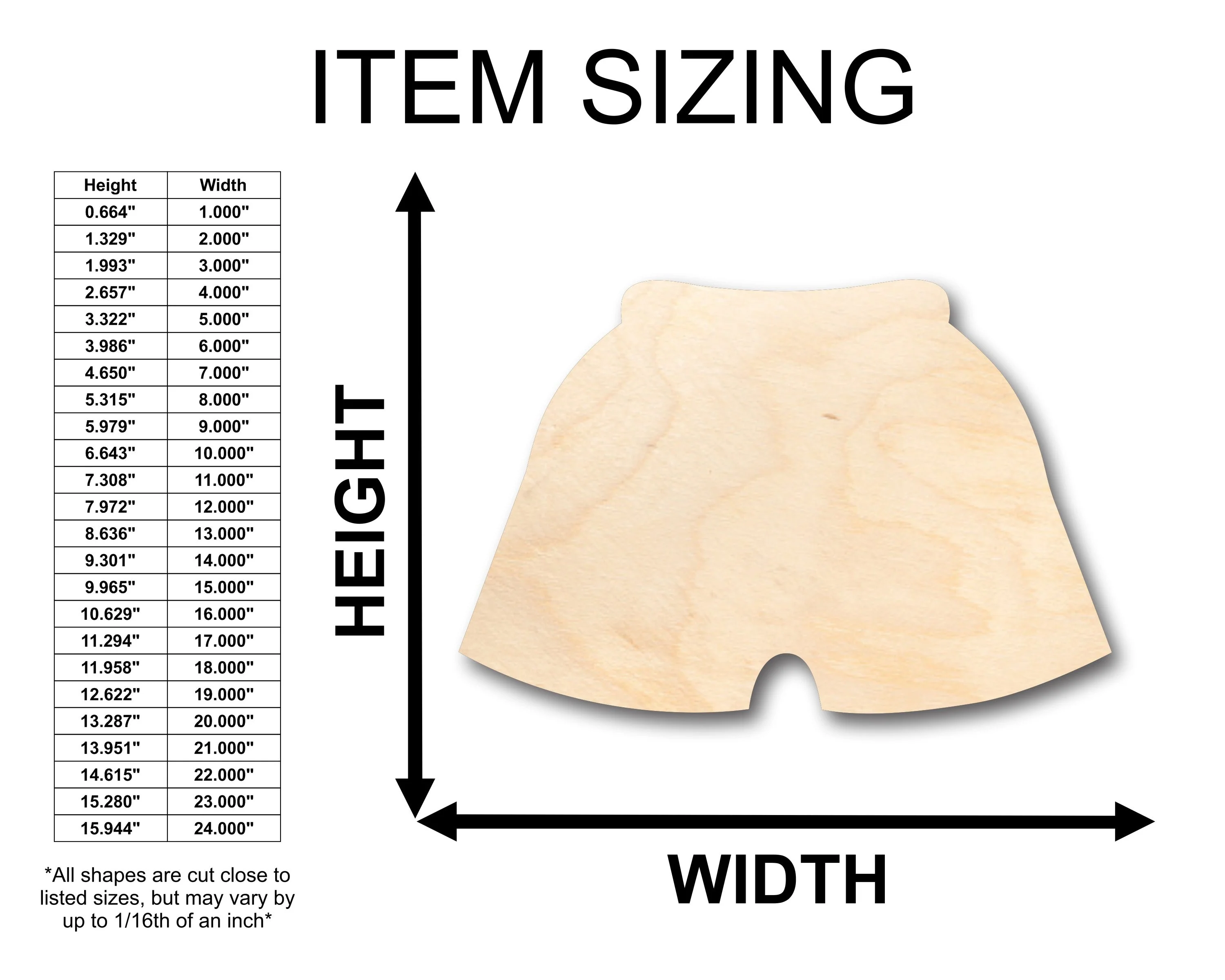 Unfinished Wood Shorts Swim Trunks Shape - Craft - up to 46" DIY - Image 2