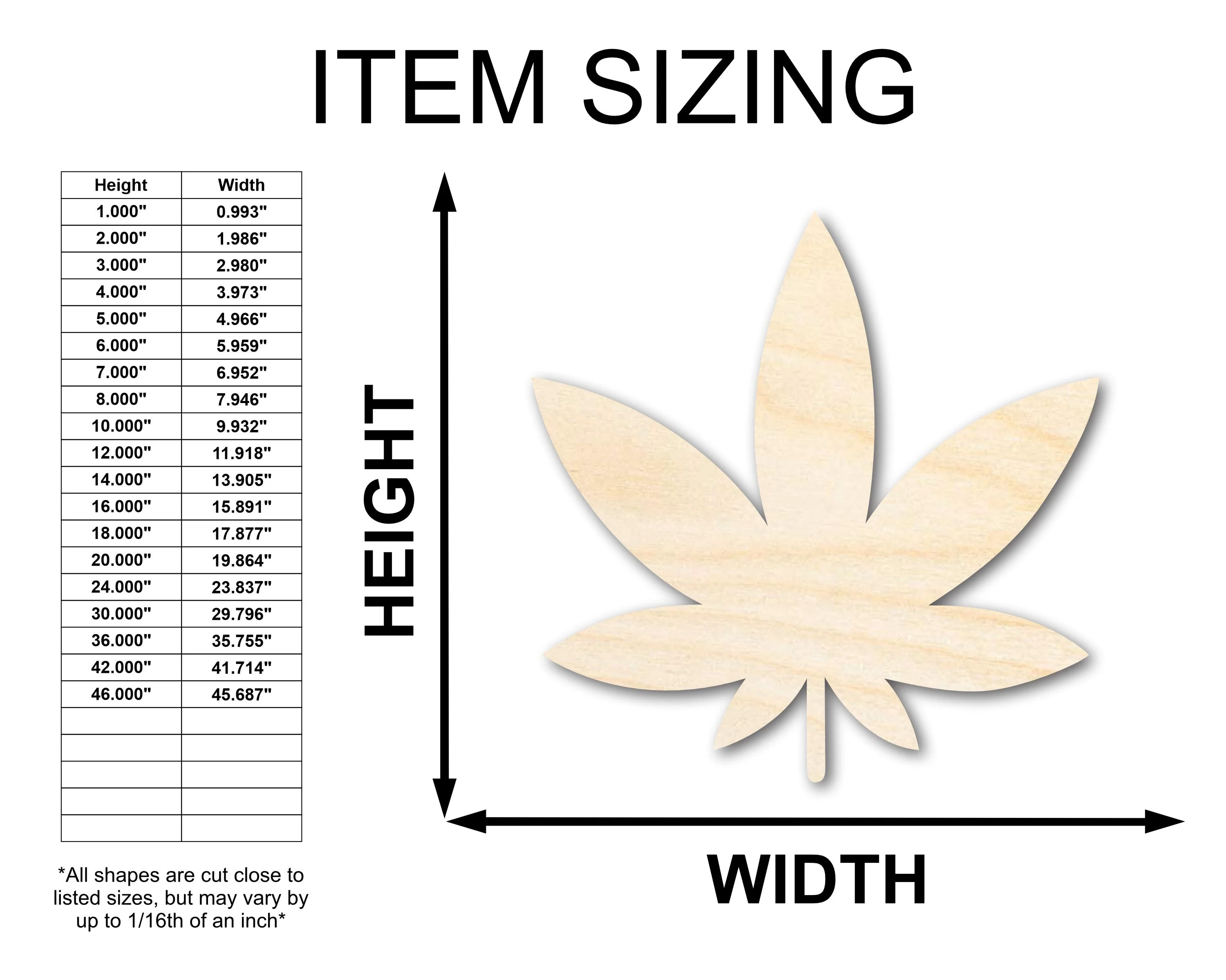 Unfinished Wood Simple Marijuana Leaf Shape - Craft - up to 46" DIY - Image 2