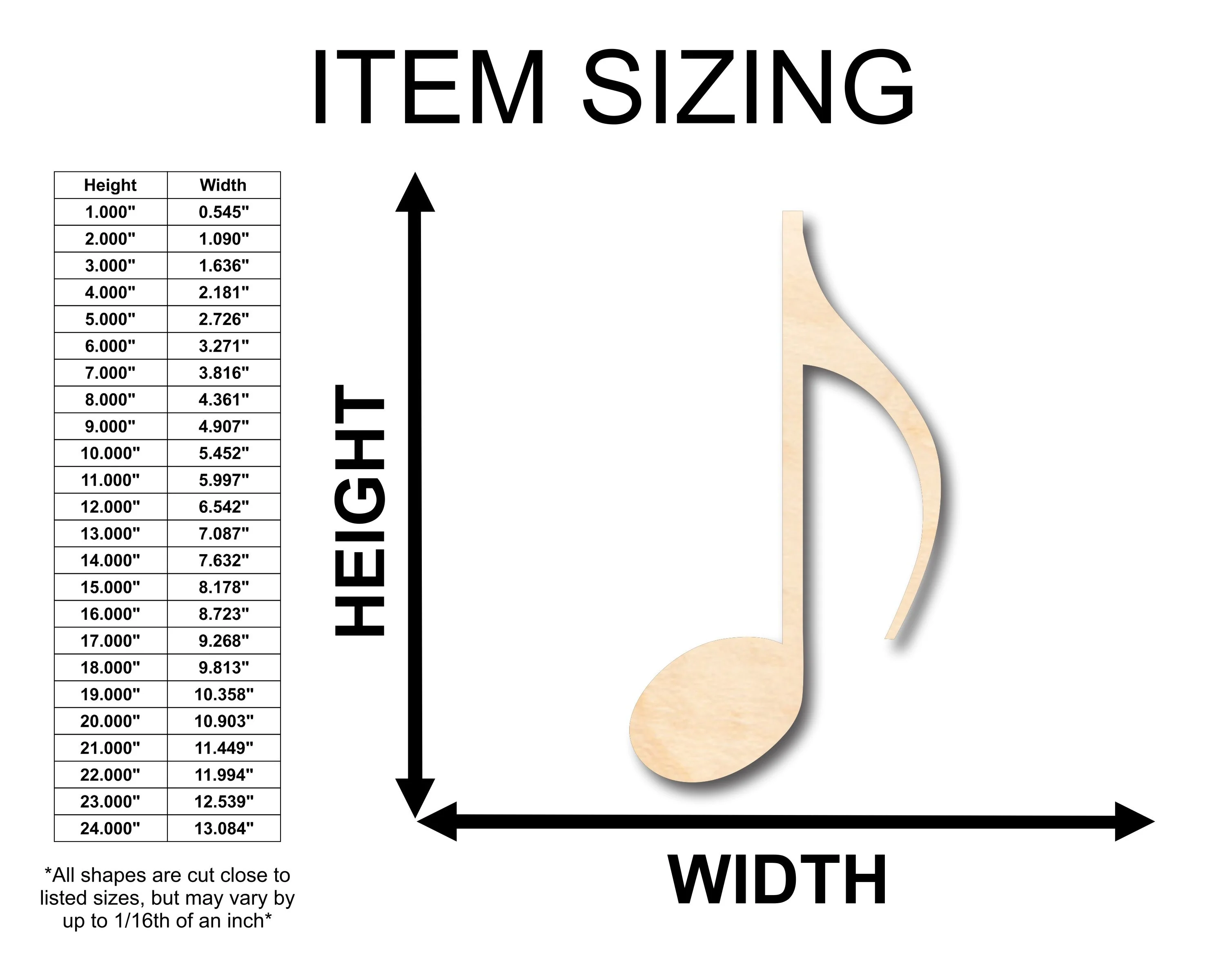 Unfinished Wood Sixteenth Note Music Art Shape - Craft - up to 46" DIY - Image 2