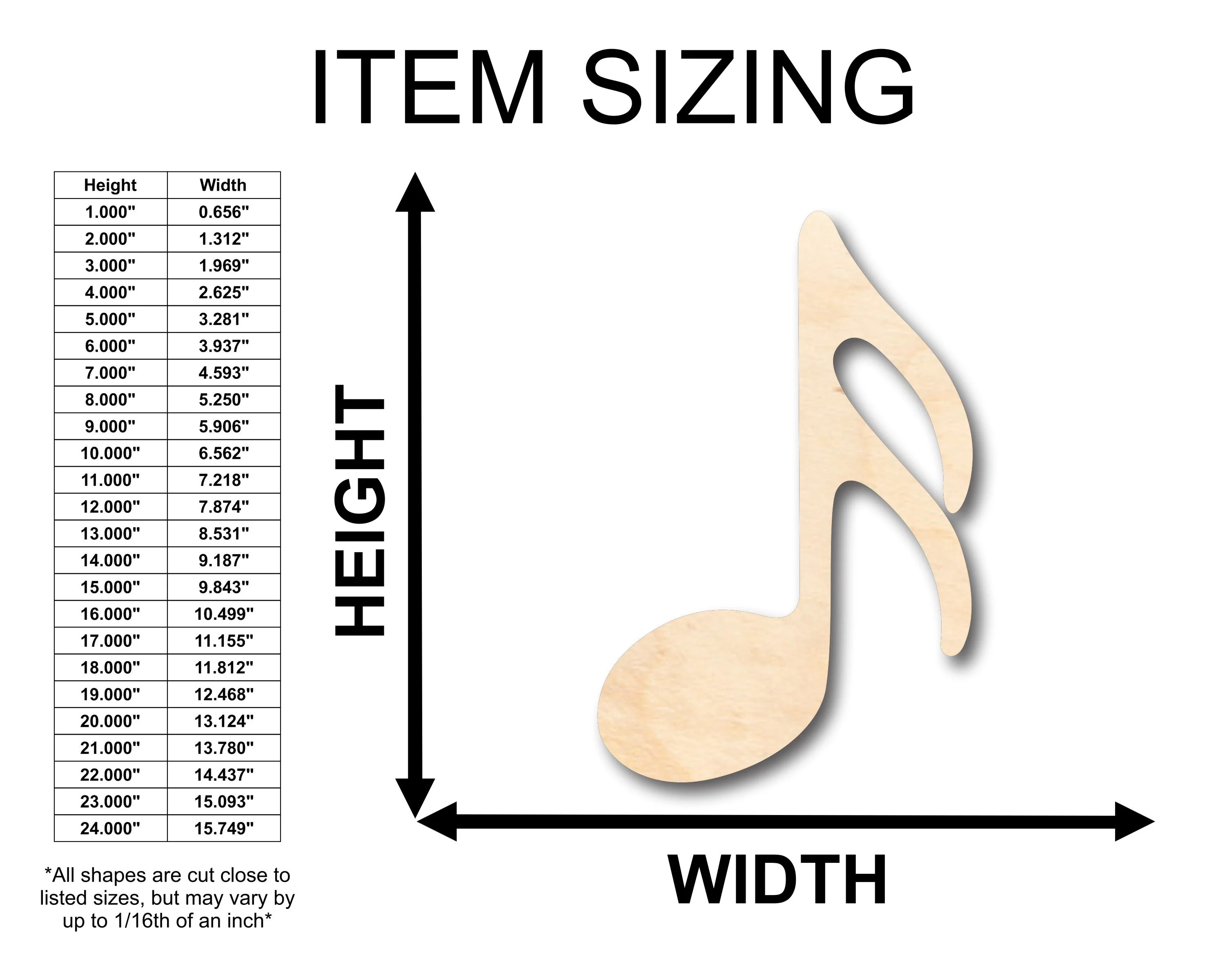 Unfinished Wood Sixteenth Note Music Art Shape - Craft - up to 46" DIY - Image 2