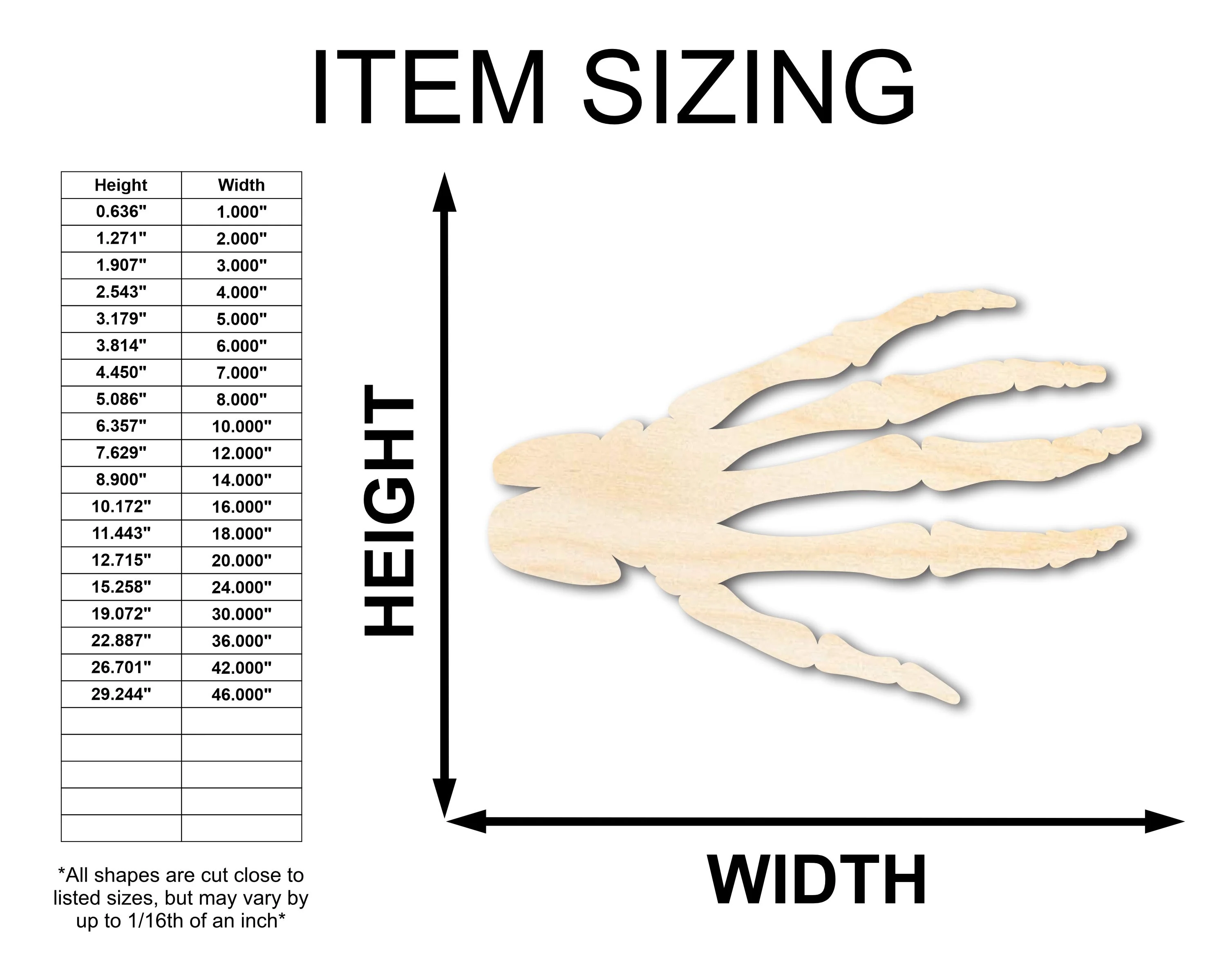 Unfinished Wood Skeleton Hand Shape | Craft Cutout | up to 46" DIY - Image 2