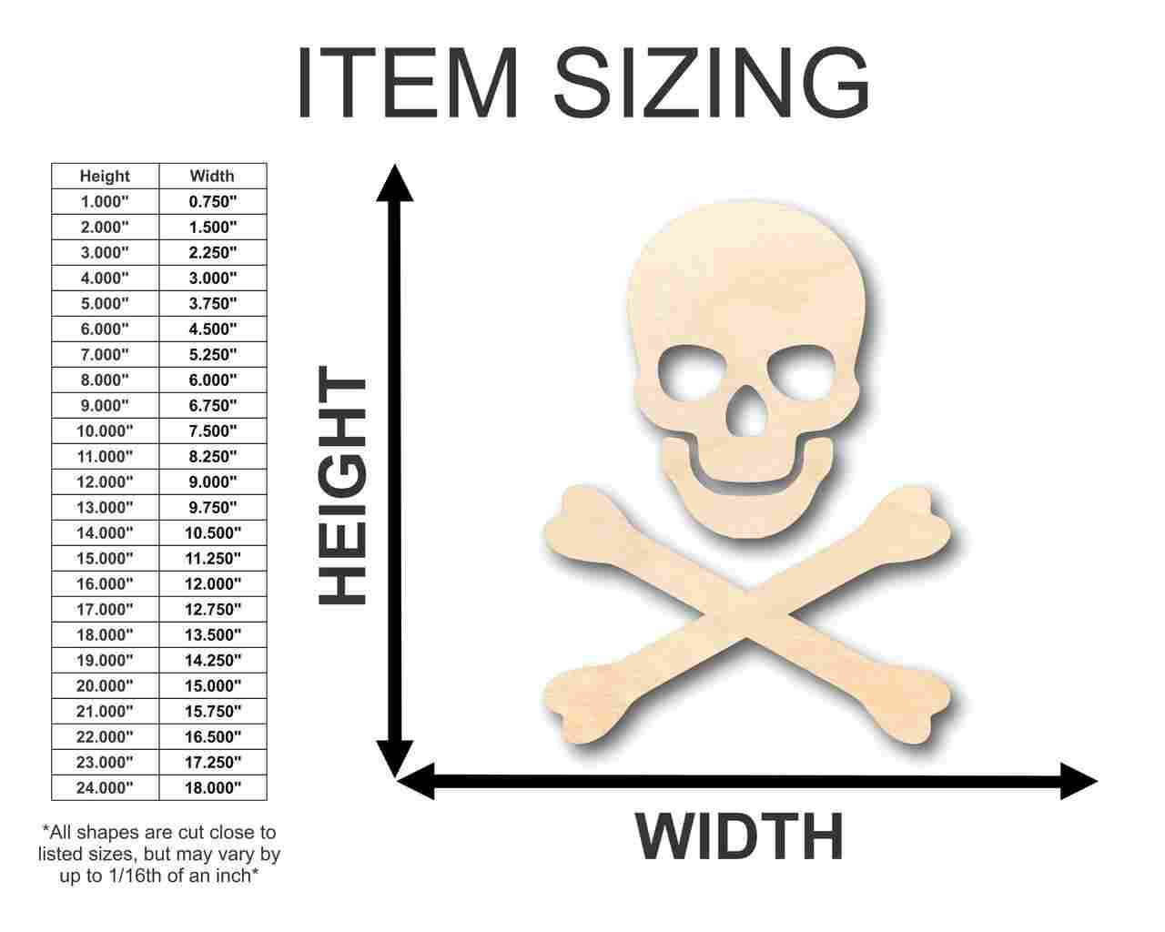 Unfinished Wood Skull Crossbones Shape - Pirates - 3 Piece Craft - up to 46" DIY - Image 2
