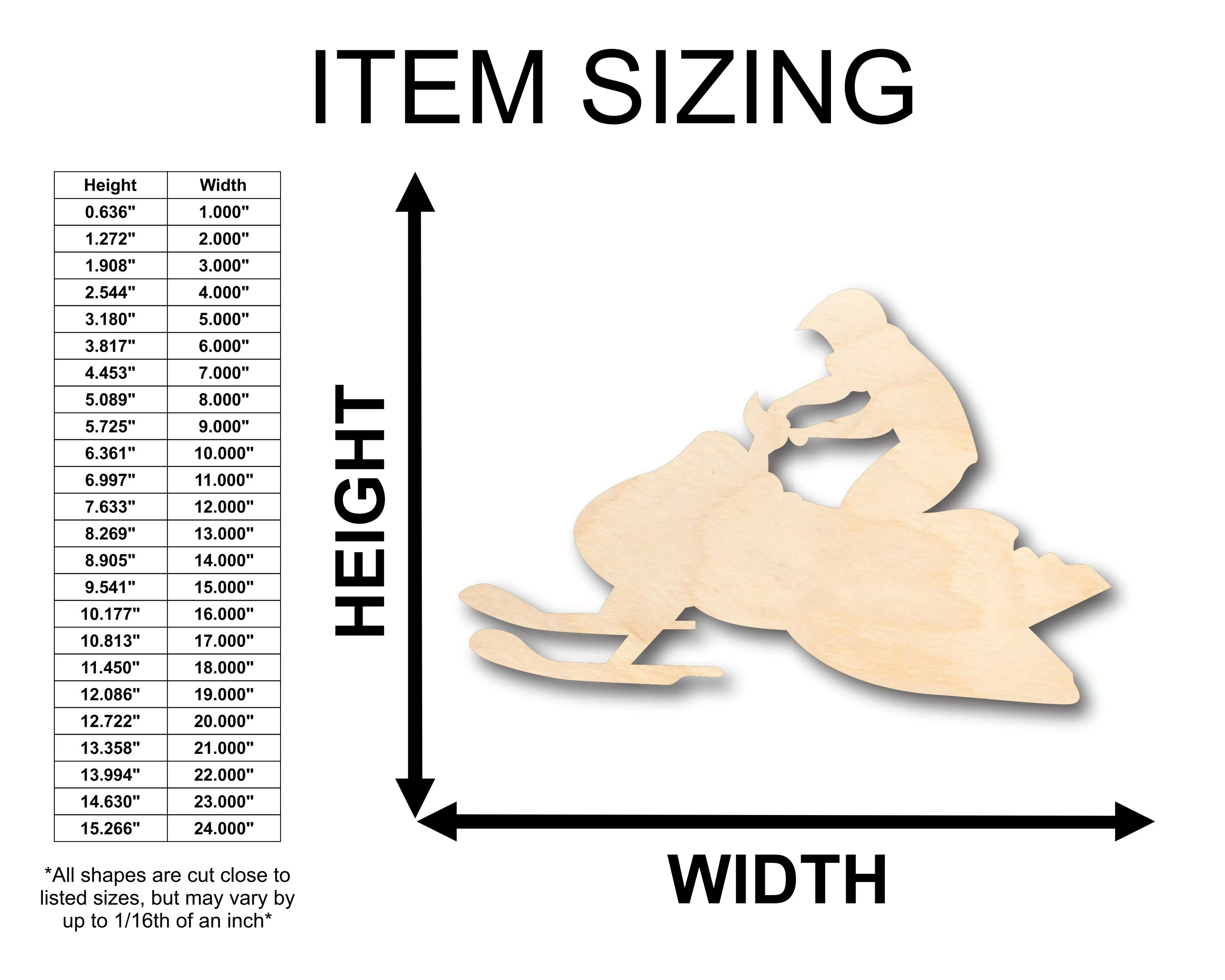 Unfinished Wood Snow Mobile Rider Shape - Craft - up to 46" DIY - Image 2