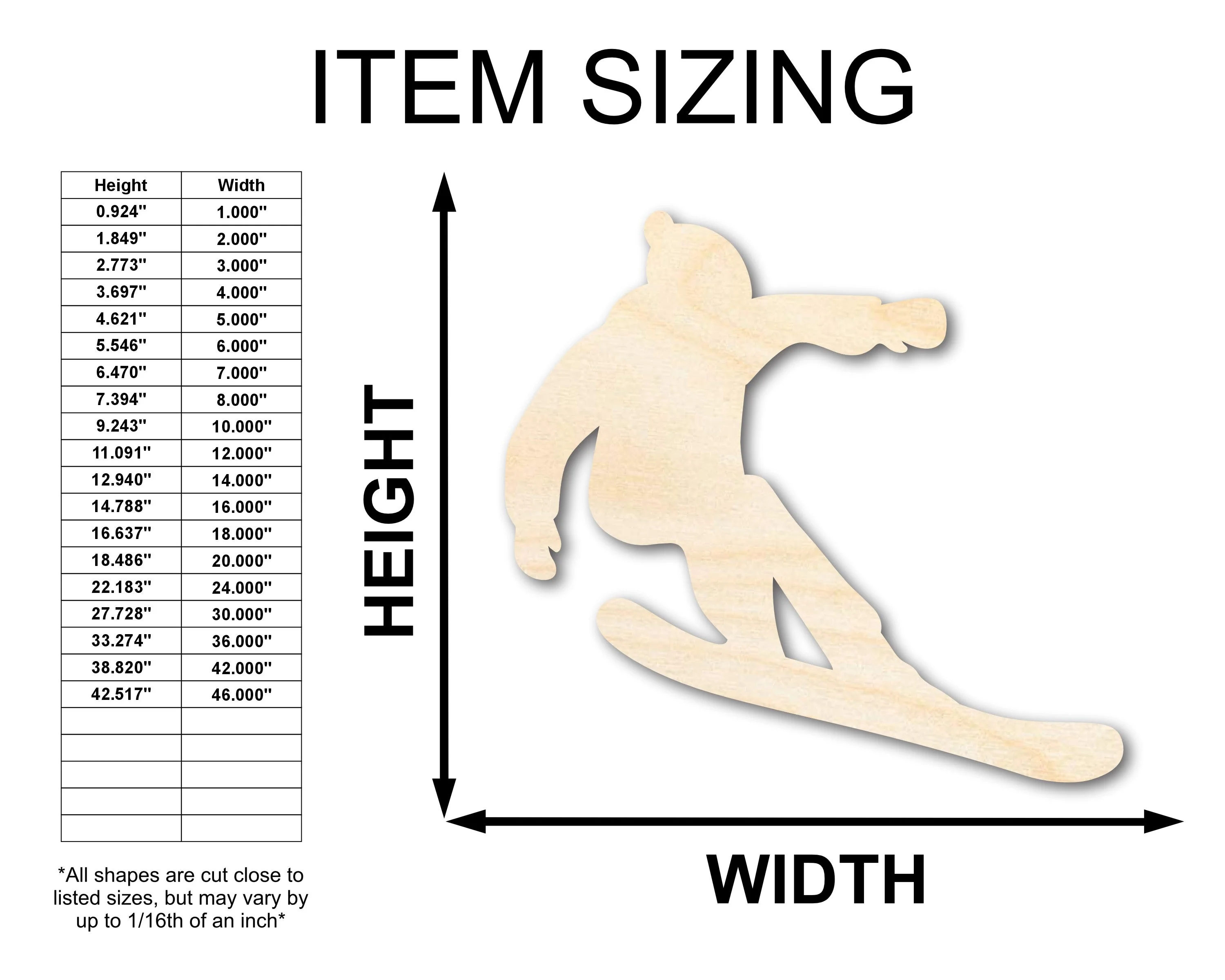 Unfinished Wood Snowboarder Silhouette | DIY Winter Sports Craft Cutout | up to 46" DIY - Image 2