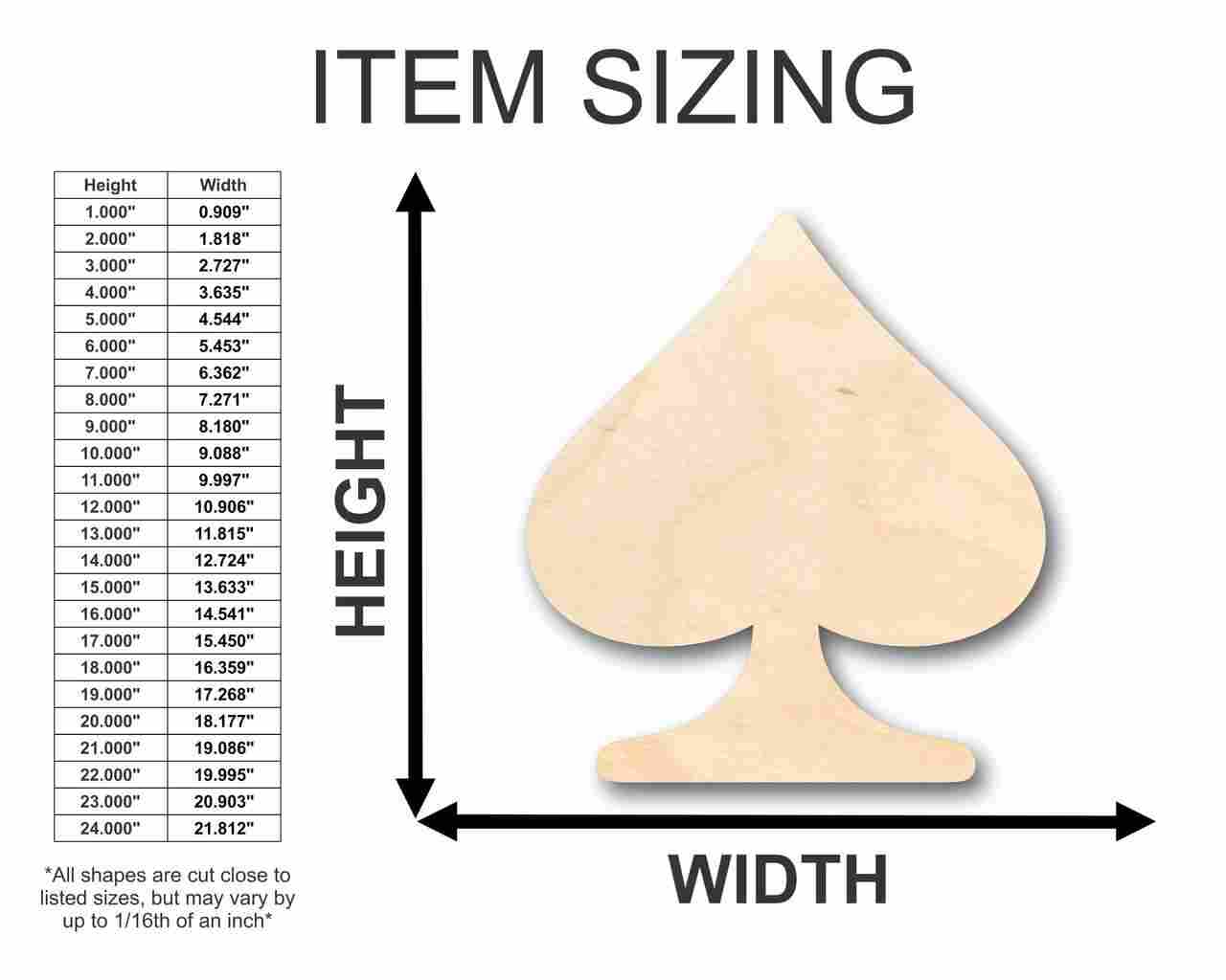 Unfinished Wood Spade Card Shape - Poker - Craft - up to 46" DIY - Image 2