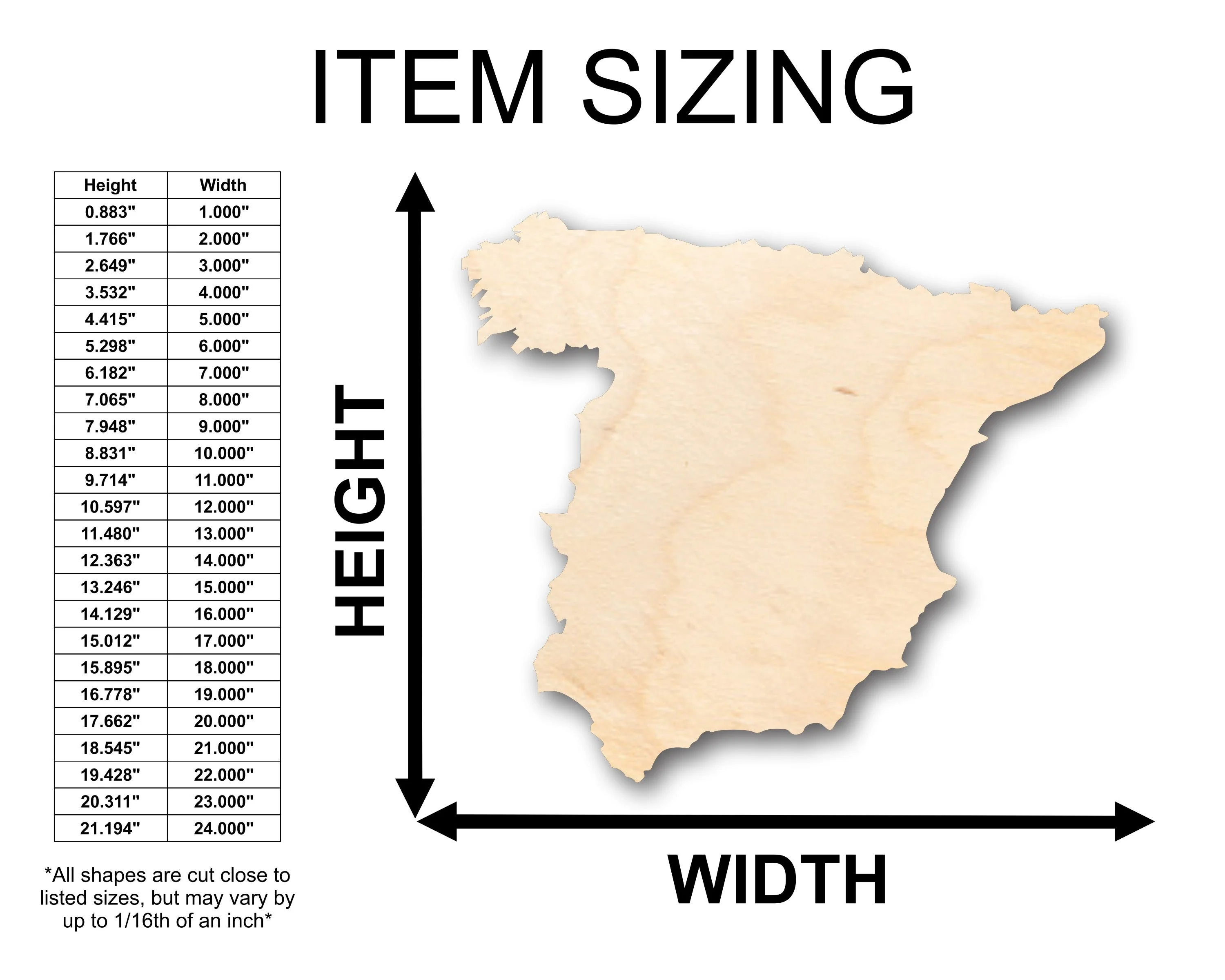 Unfinished Wood Spain Country Shape - Craft - up to 46" DIY - Image 2