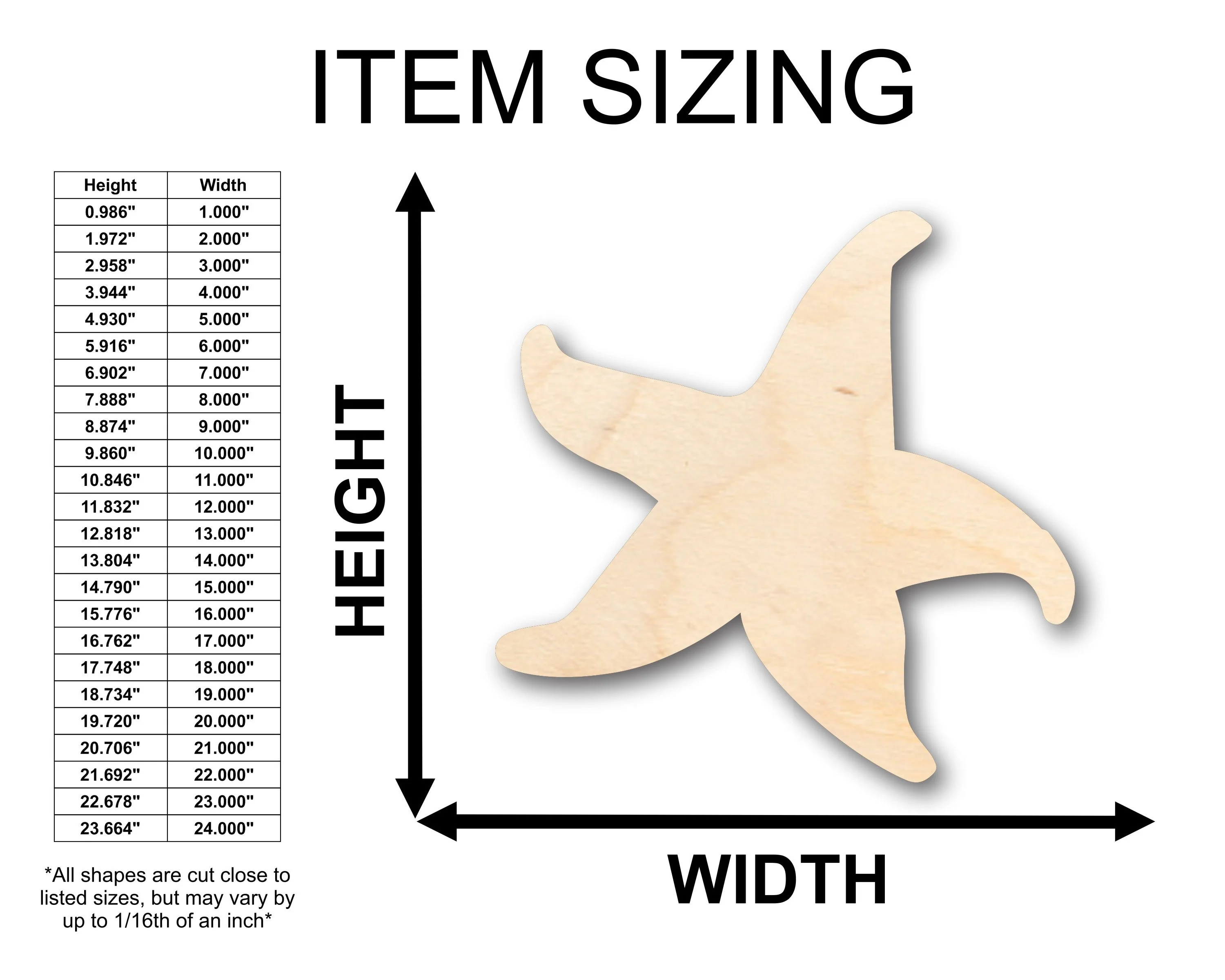 Unfinished Wood Starfish Sea Star Shape - Craft - up to 46" DIY - Image 2