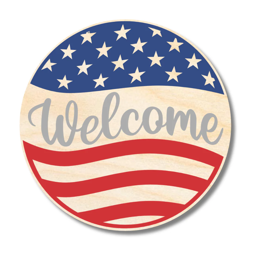 Unfinished Wood Stars and Stripes Welcome Door Sign Kit | Wood Craft Cutouts | 1/4" Thick | - Image 2