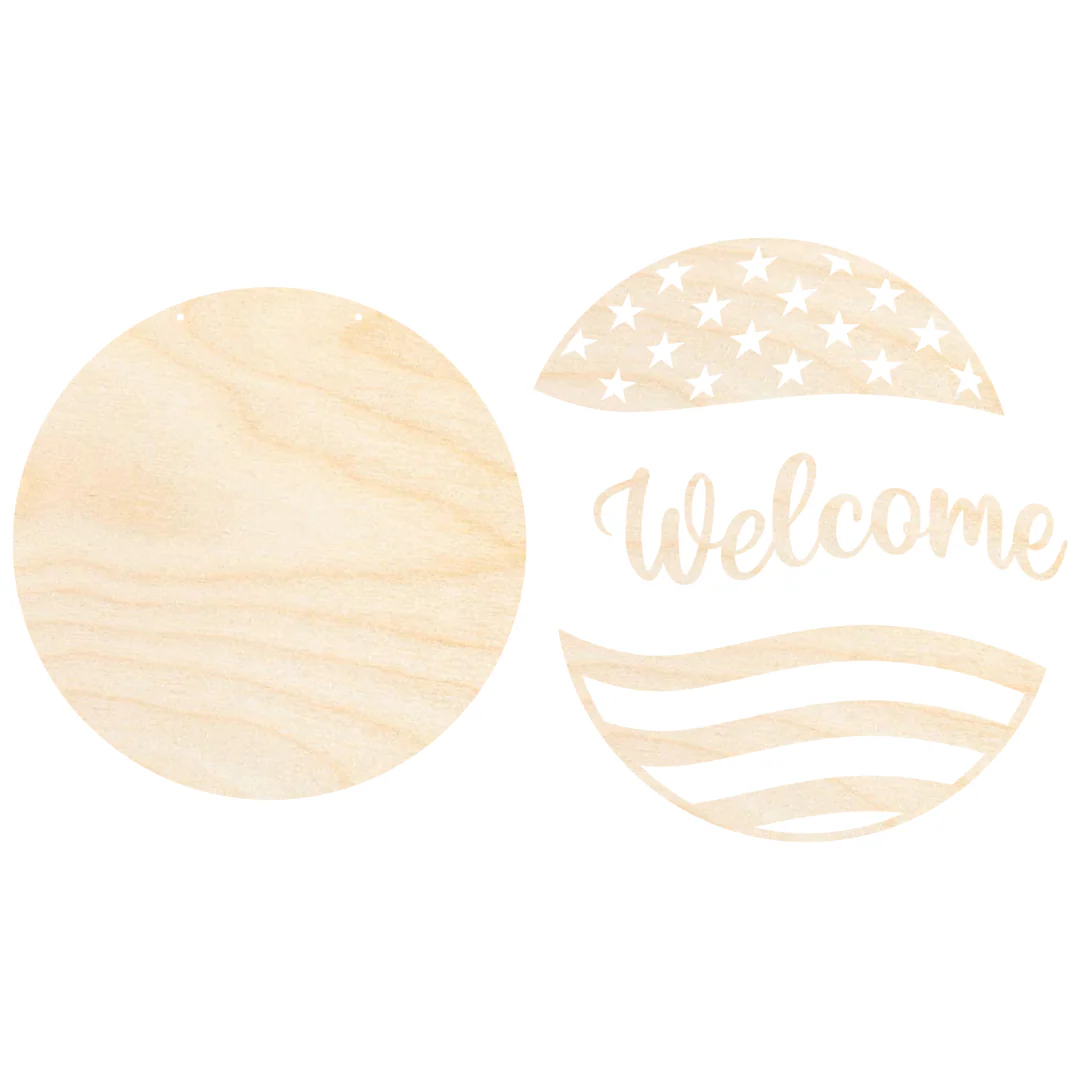 Unfinished Wood Stars and Stripes Welcome Door Sign Kit | Wood Craft Cutouts | 1/4" Thick | - Image 3