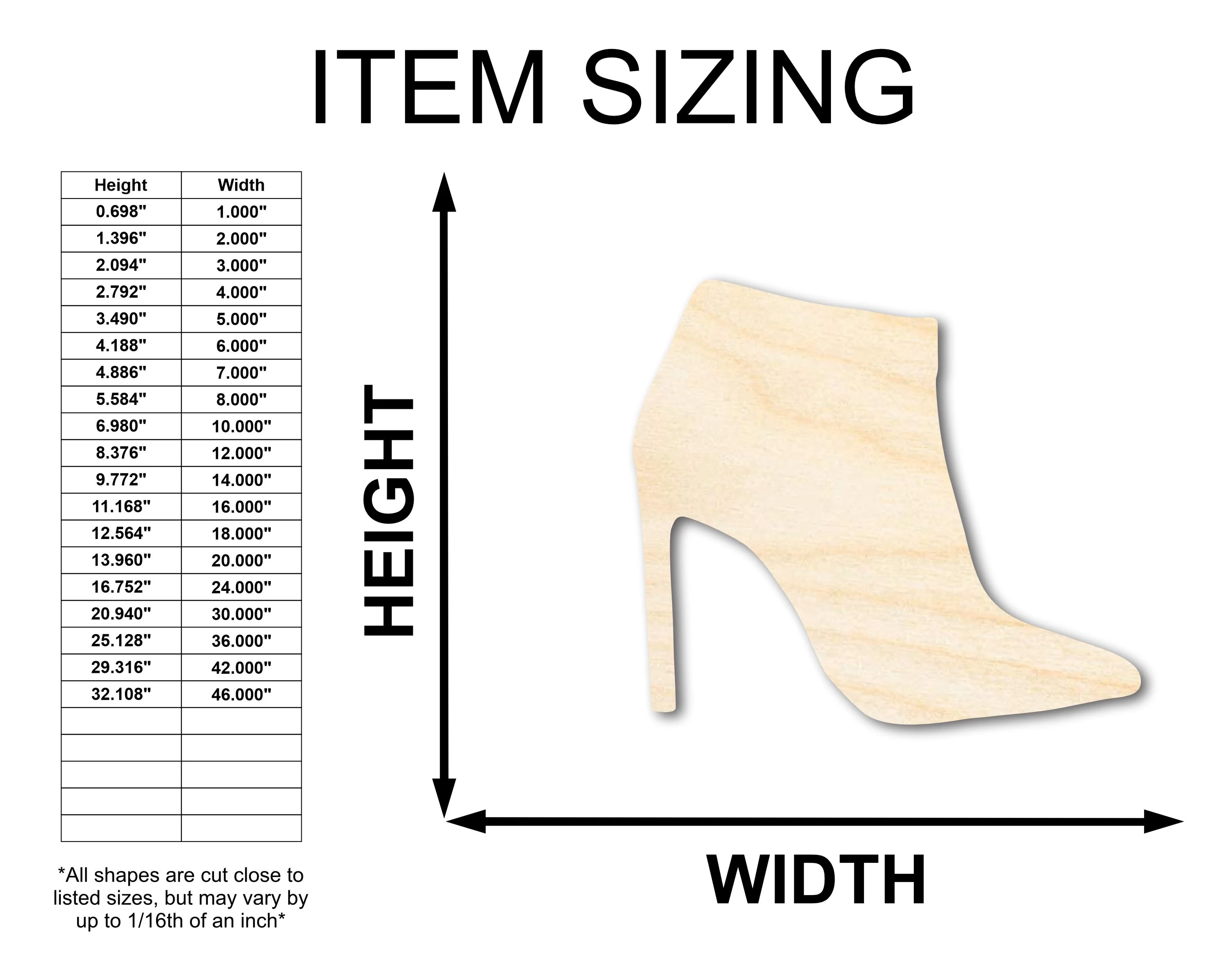 Unfinished Wood Stiletto Bootie Shape - Craft - up to 46" DIY - Image 2