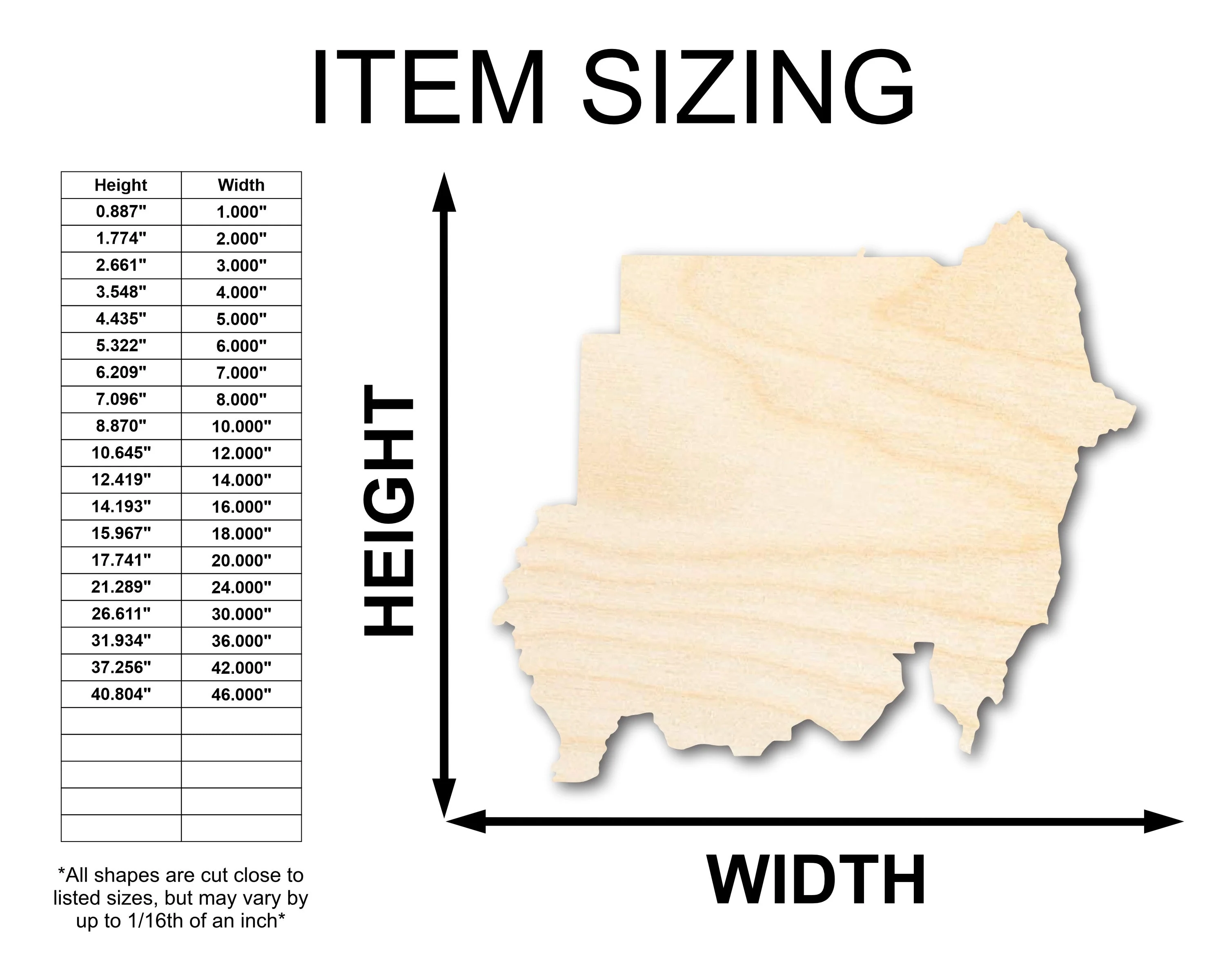 Unfinished Wood Sudan Country Shape - North Africa Craft - up to 46" DIY - Image 2