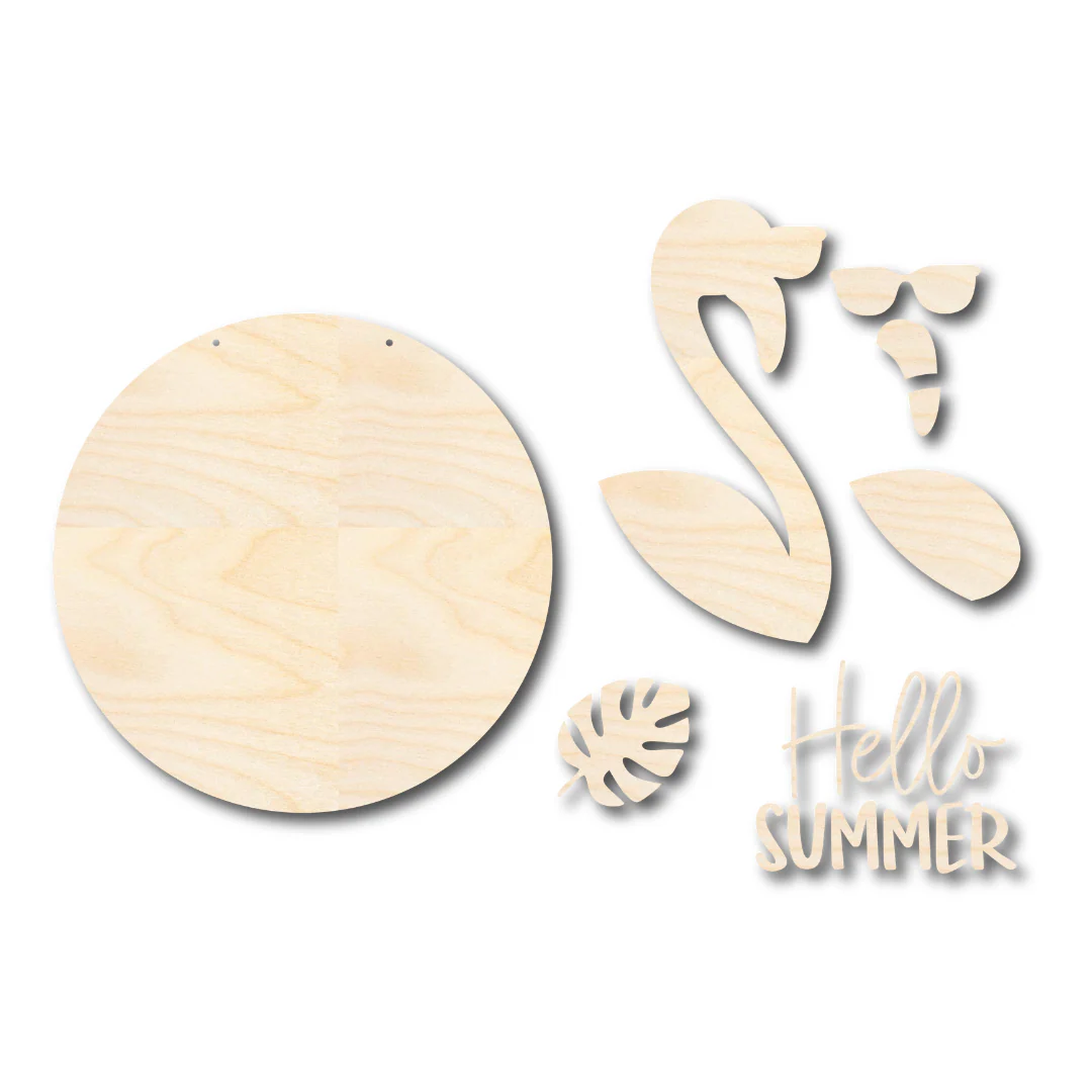 Unfinished Wood Summer Flamingo Door Sign Kit | Wood Craft Cutouts | 1/4" Thick | - Image 3