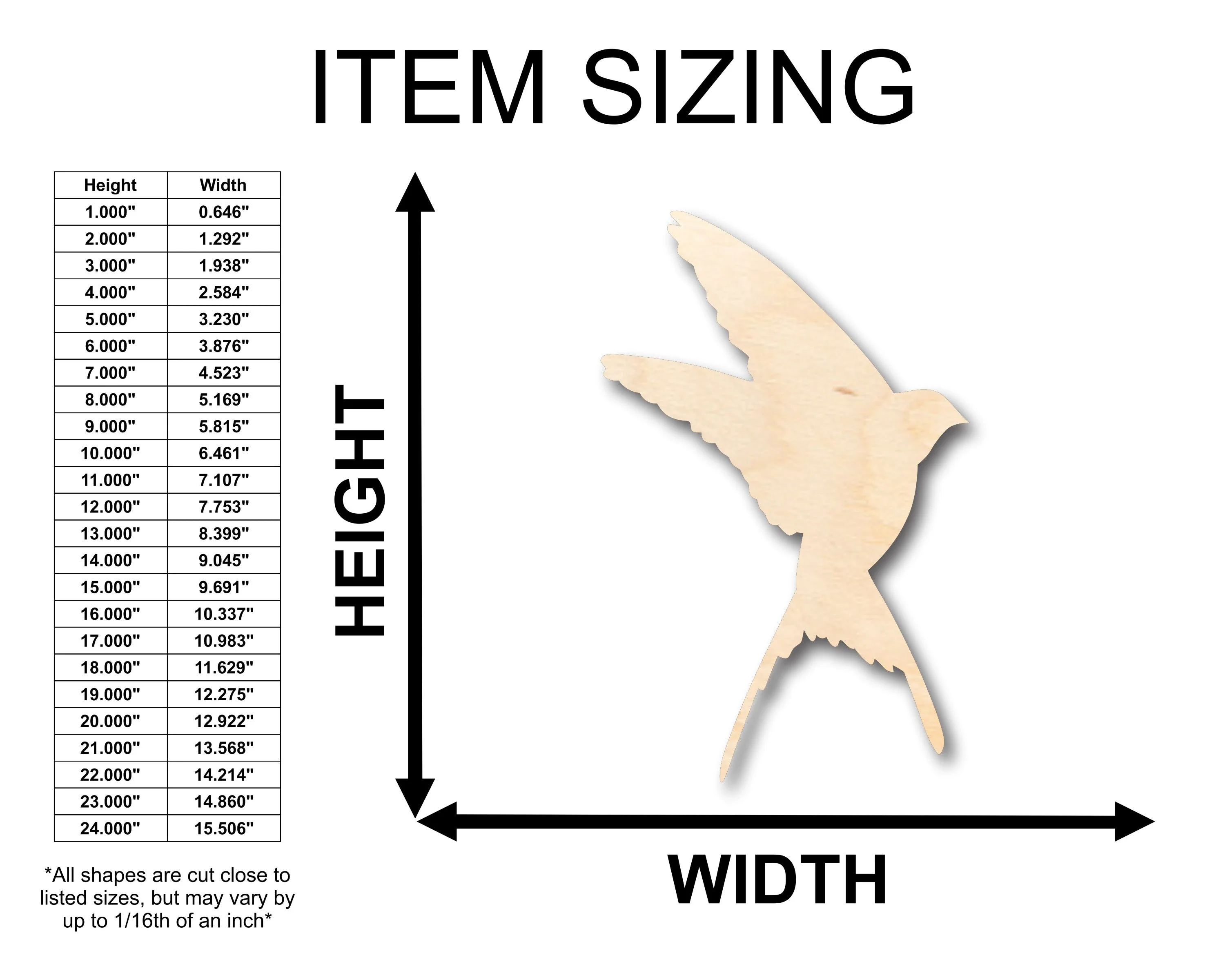 Unfinished Wood Swallow Shape - Craft - up to 46" DIY - Image 2