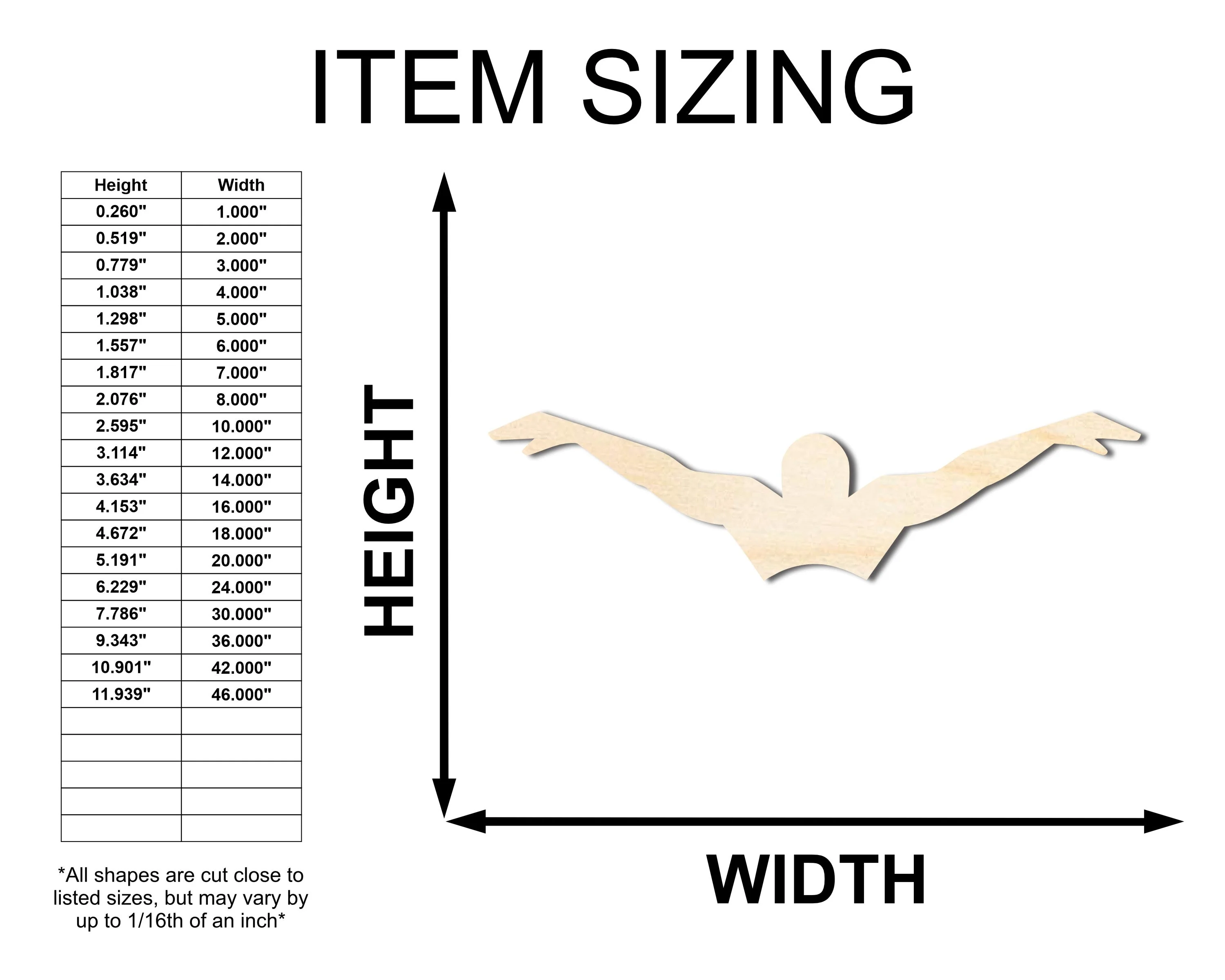 Unfinished Wood Swimming Shape - Craft - up to 46" DIY - Image 2