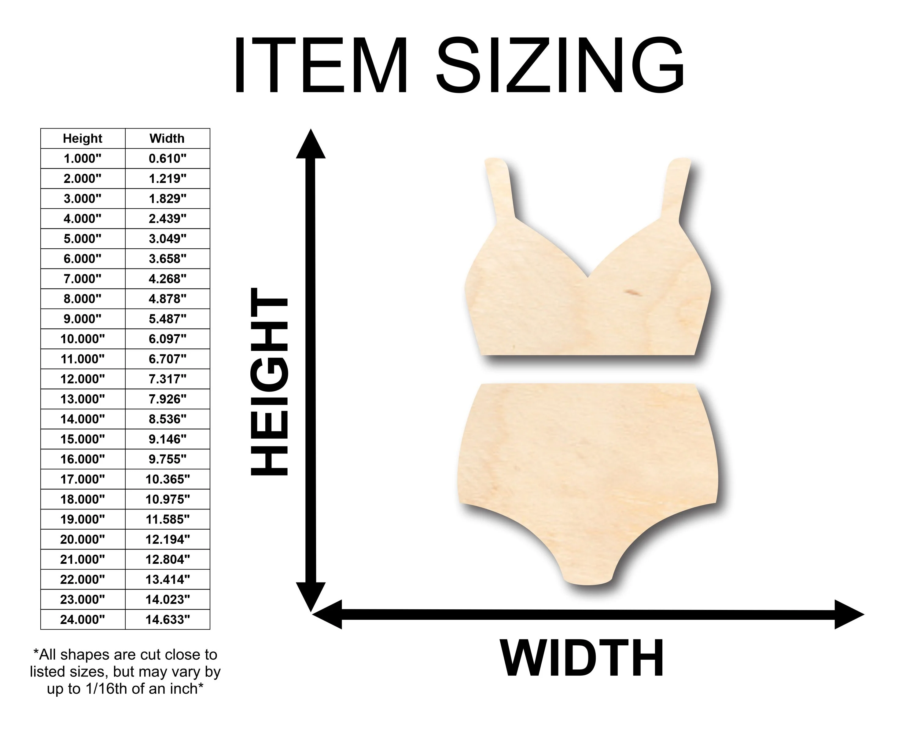 Unfinished Wood Swimsuit Bikini Shape - Craft - up to 46" DIY - Image 2