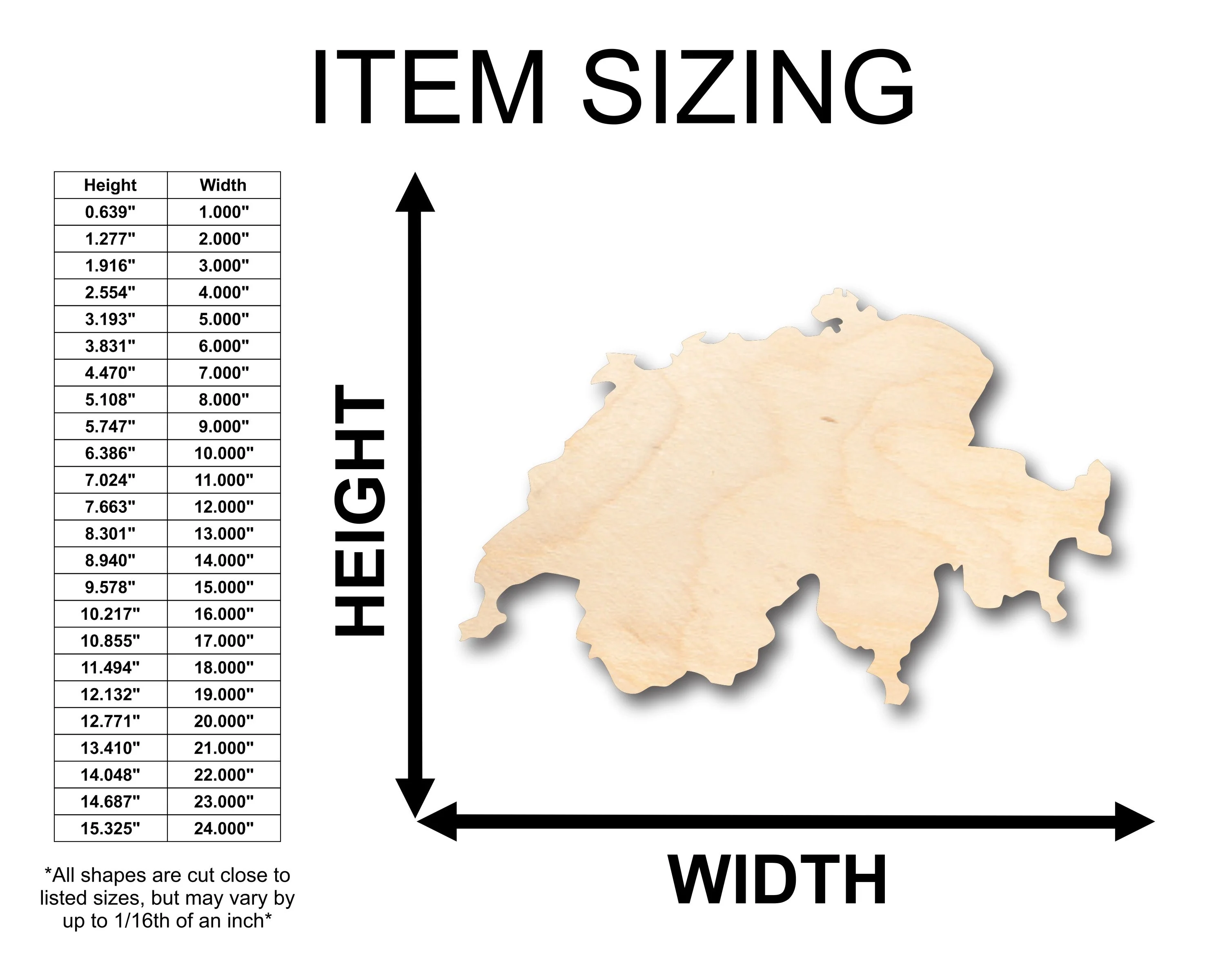 Unfinished Wood Switzerland Country Shape - Craft - up to 46" DIY - Image 2