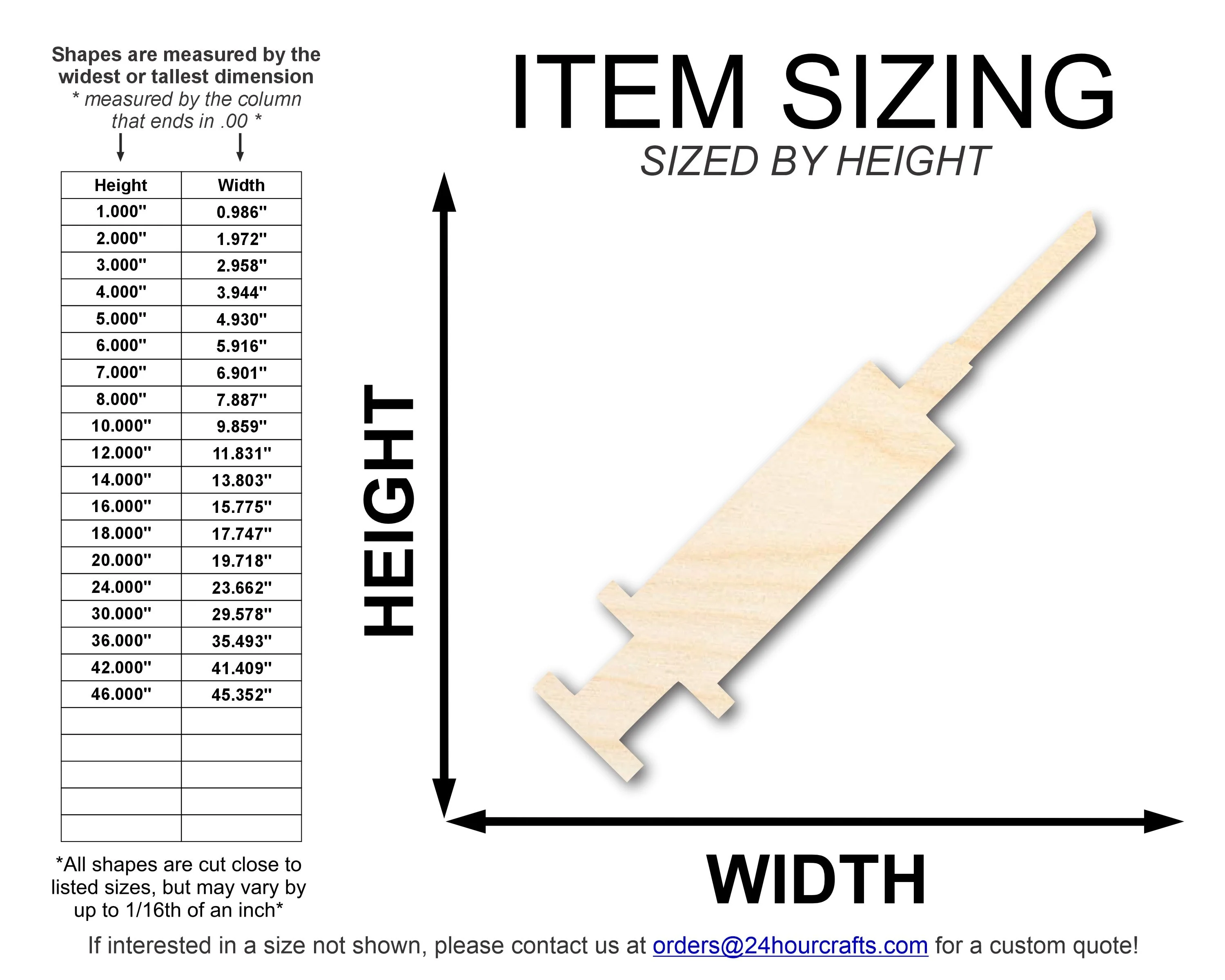 Unfinished Wood Syringe Shape | DIY Craft Cutout | up to 46" DIY - Image 2