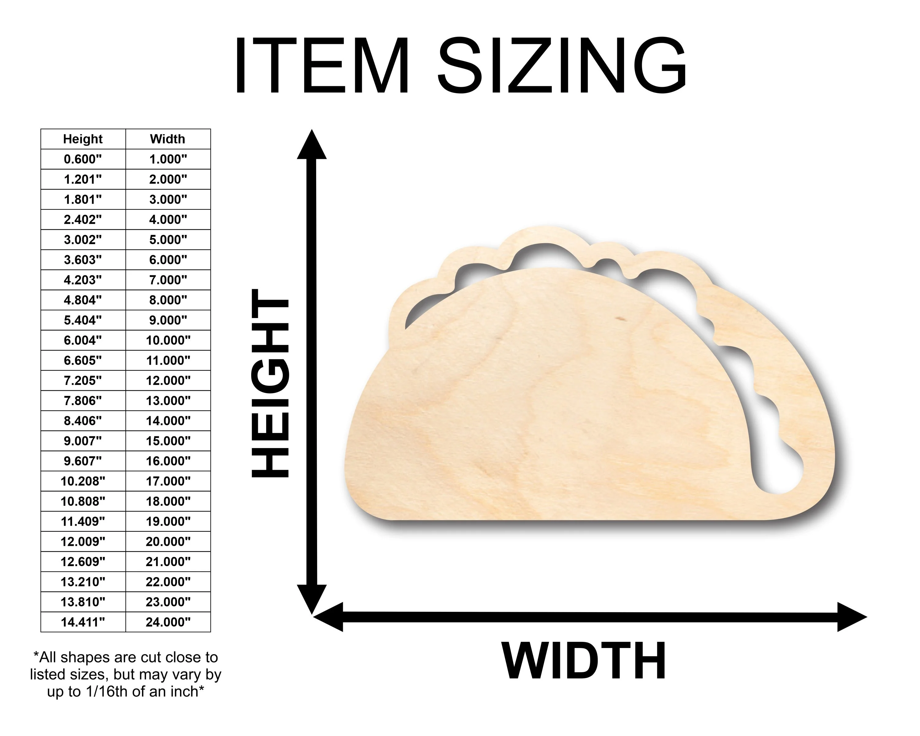 Unfinished Wood Taco Shape - Craft - up to 46" DIY - Image 2