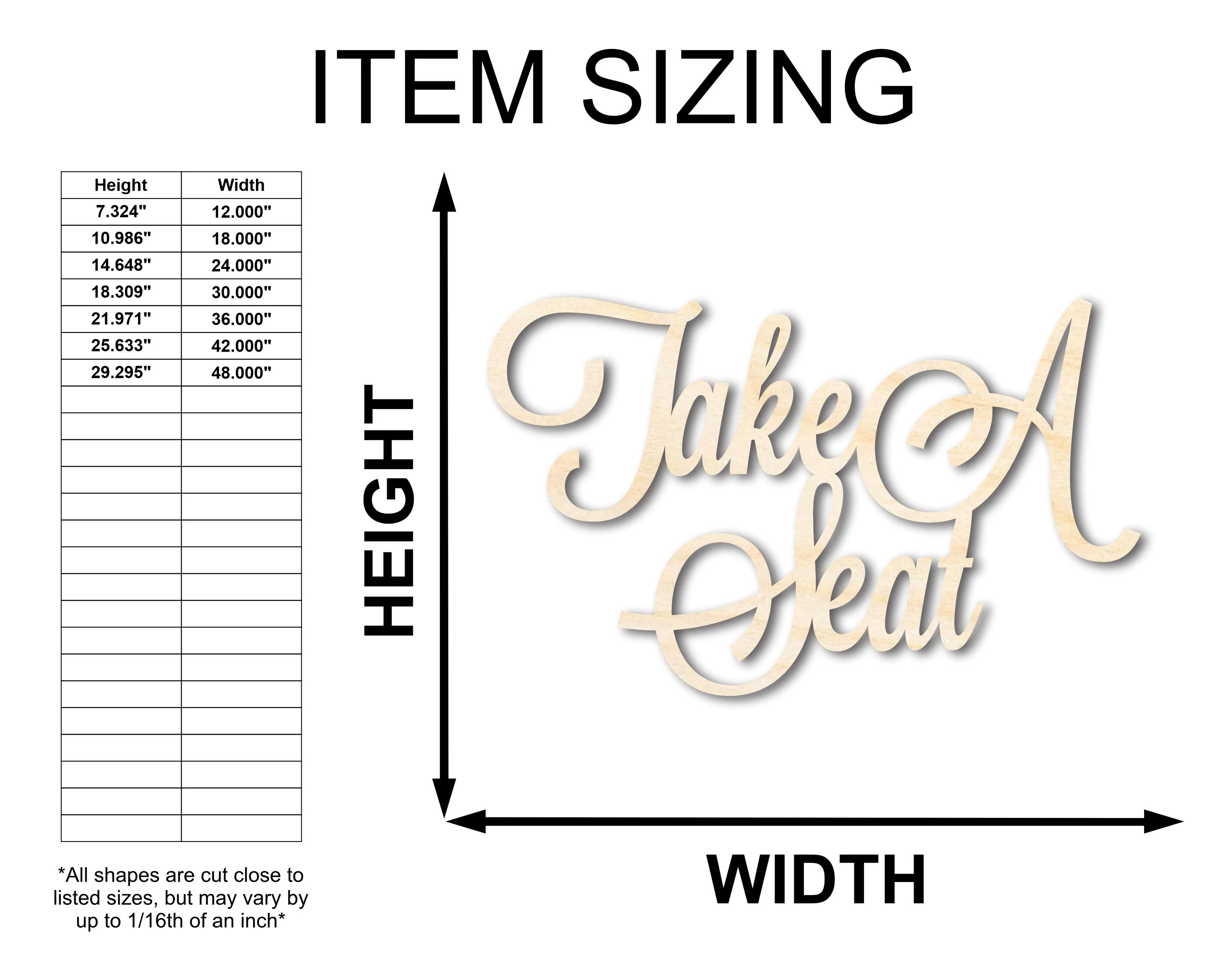 Unfinished Wood Take A Seat Shape - Word Wedding Craft - up to 46" - Image 2