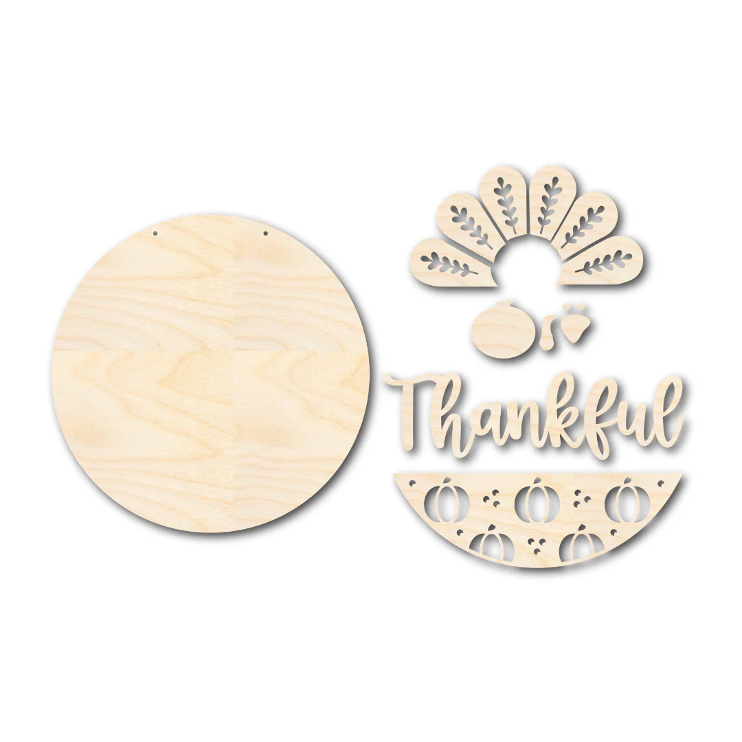 Unfinished Wood Thanksgiving Door Sign Kit | Wood Craft Cutouts | 1/4" Thick | - Image 3