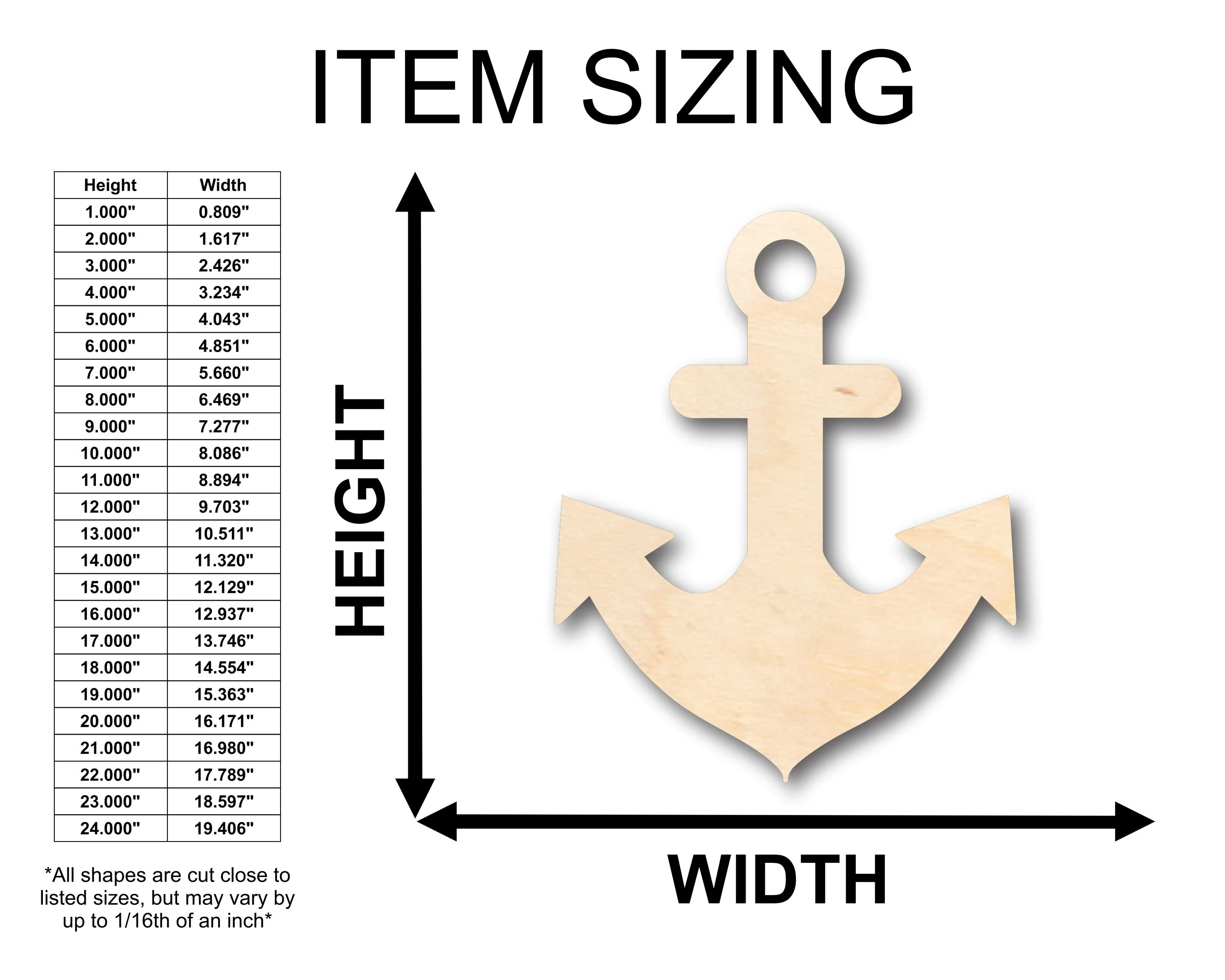 Unfinished Wood Thick Anchor Shape - Craft - up to 46" DIY - Image 2