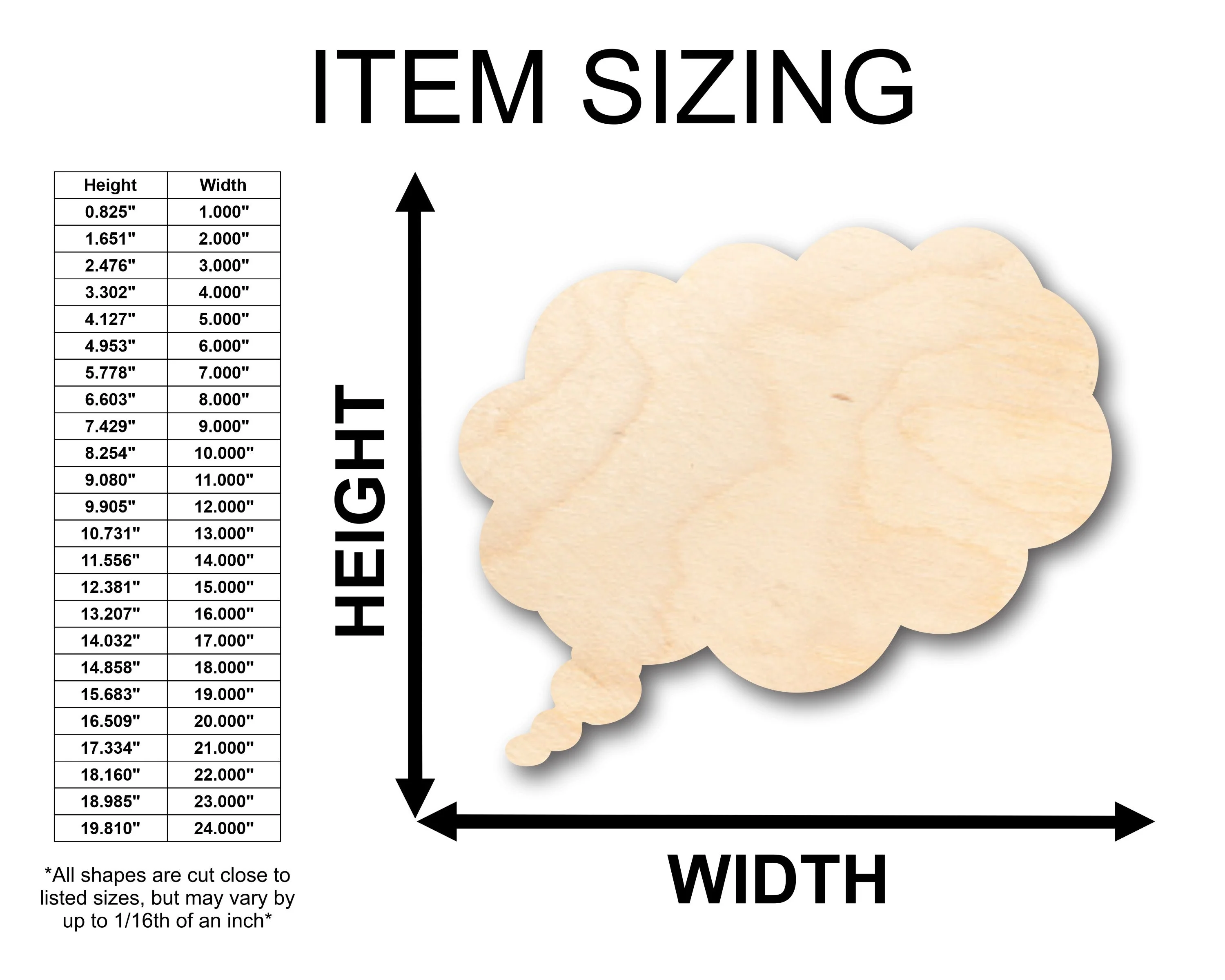 Unfinished Wood Thought Bubble Shape - Craft - up to 46" DIY - Image 2