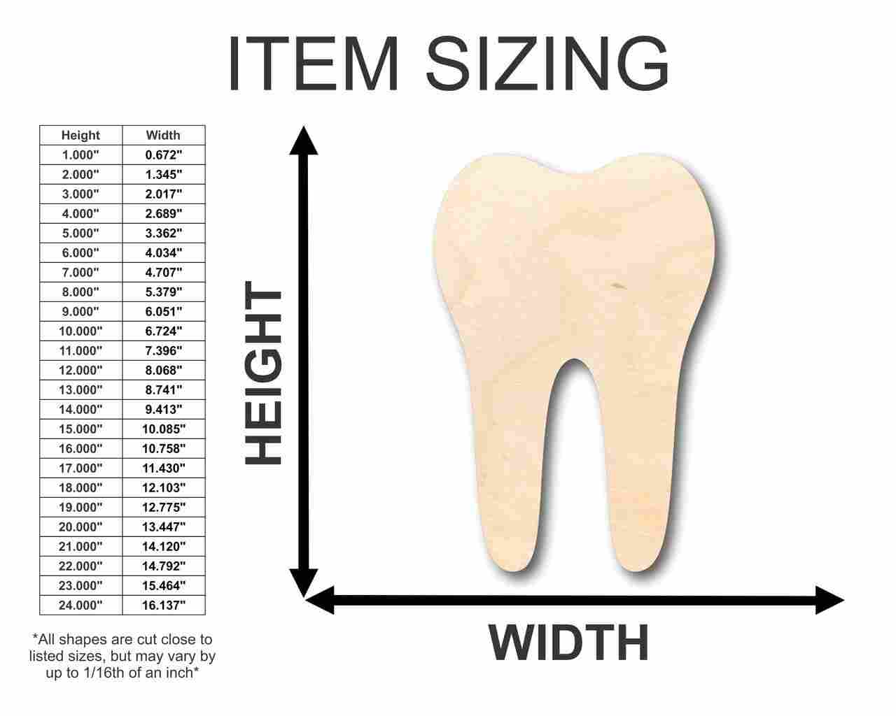 Unfinished Wood Tooth Shape - Tooth Fairy - Dentist - Craft - up to 46" DIY - Image 2