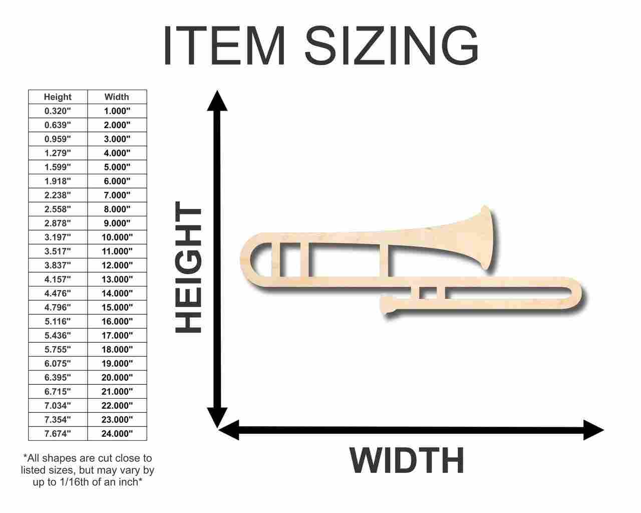 Unfinished Wood Trombone Shape - Music - Craft - up to 46" DIY - Image 2