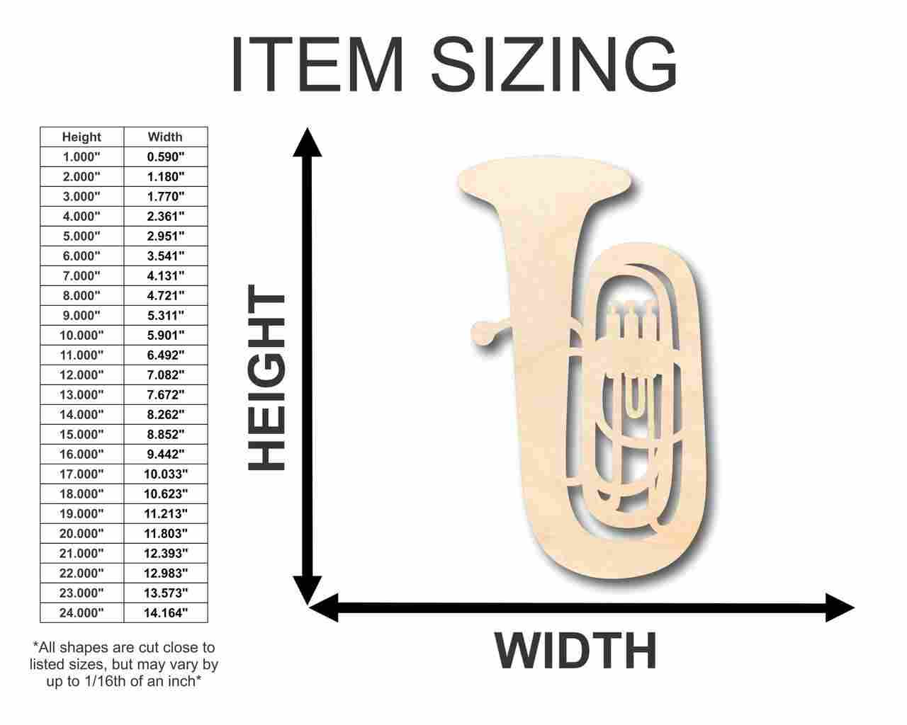 Unfinished Wood Tuba Shape - Music - Craft - up to 46" DIY - Image 2