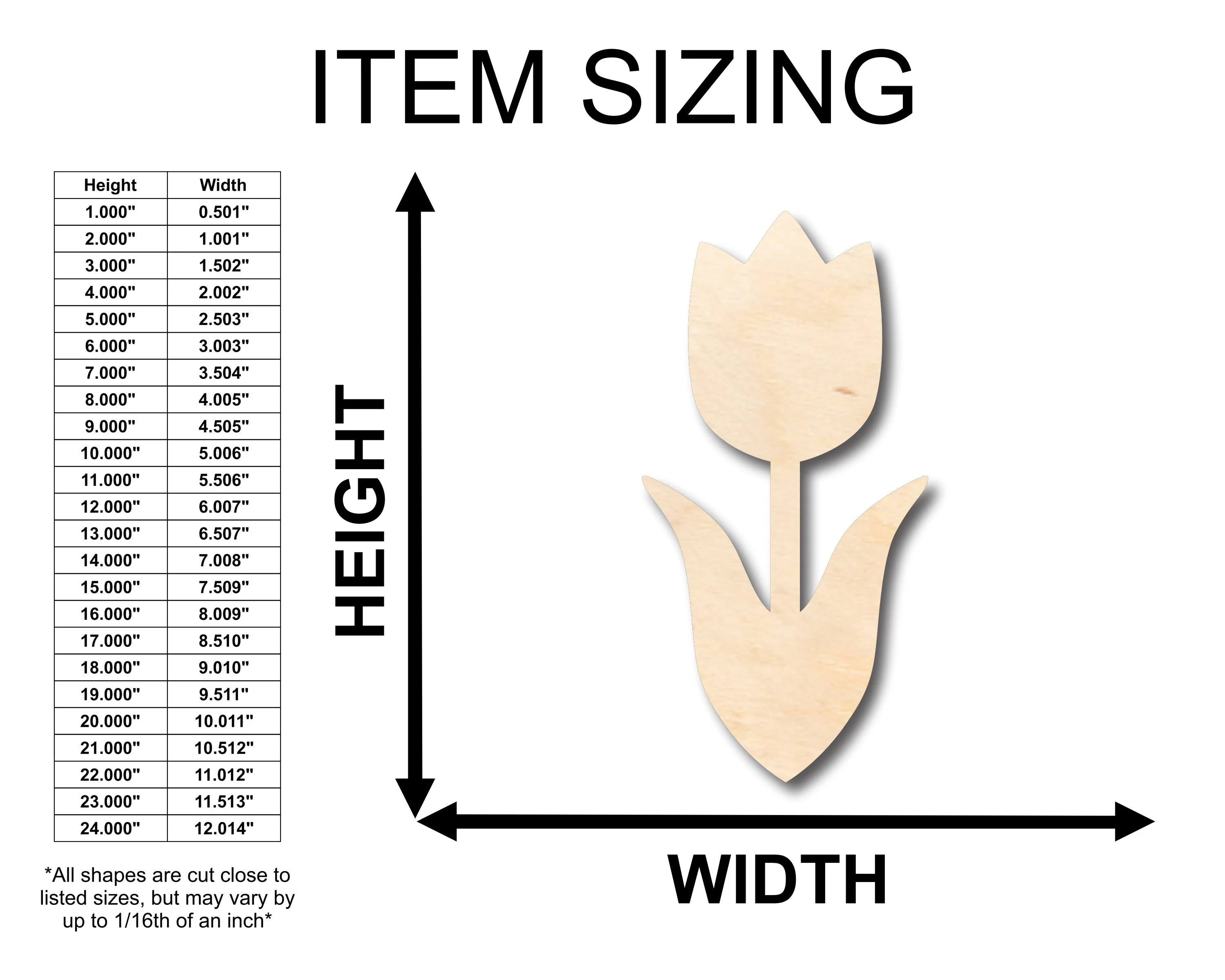 Unfinished Wood Tulip Flower Shape - Craft - up to 46" DIY - Image 2