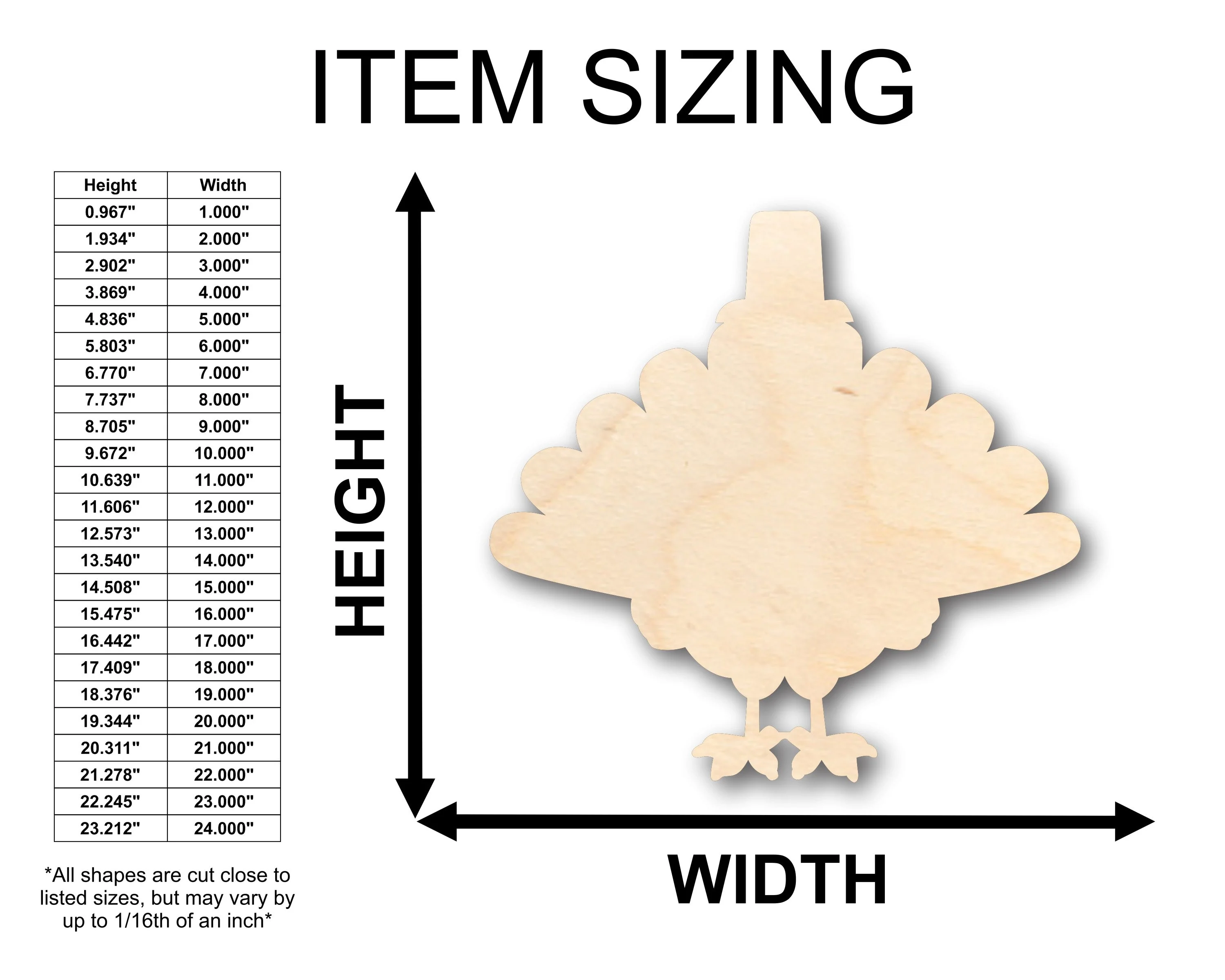 Unfinished Wood Turkey Thanksgiving Pilgrim Shape - Craft - up to 46" DIY - Image 2