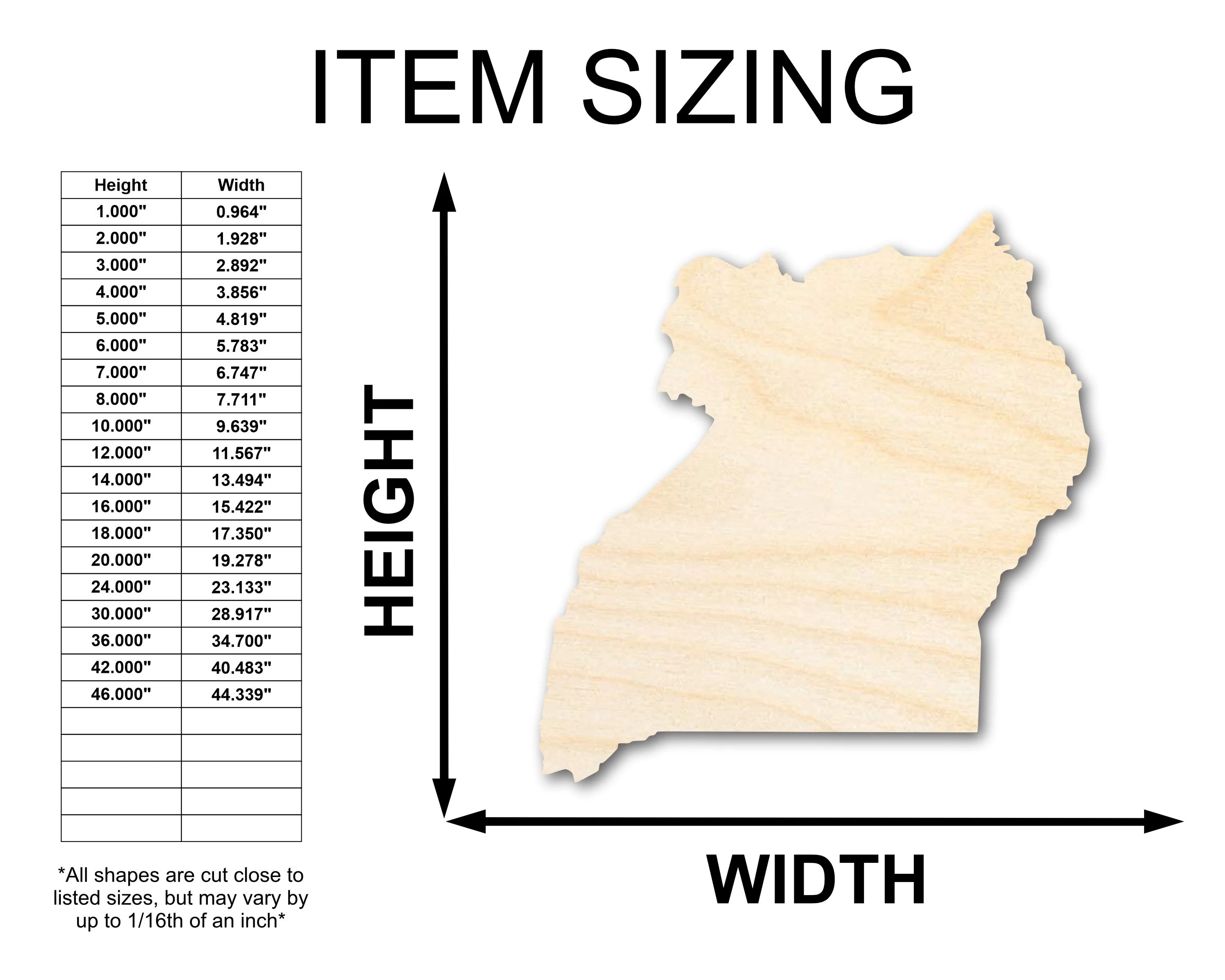 Unfinished Wood Uganda Country Shape - East Africa Craft - up to 46" DIY - Image 2