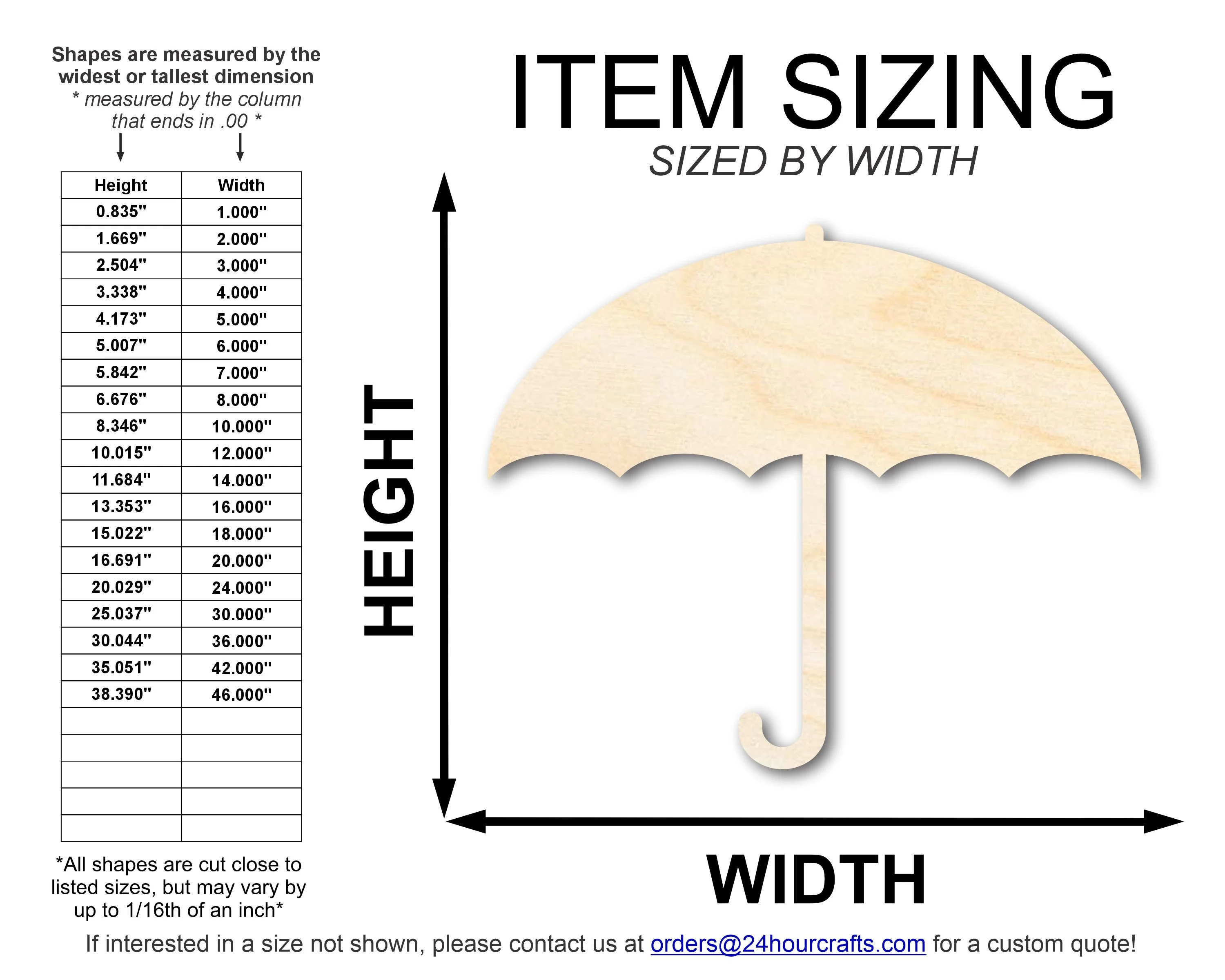 Unfinished Wood Umbrella Shape | Spring Rain | DIY Craft Cutout | up to 46" - Image 2