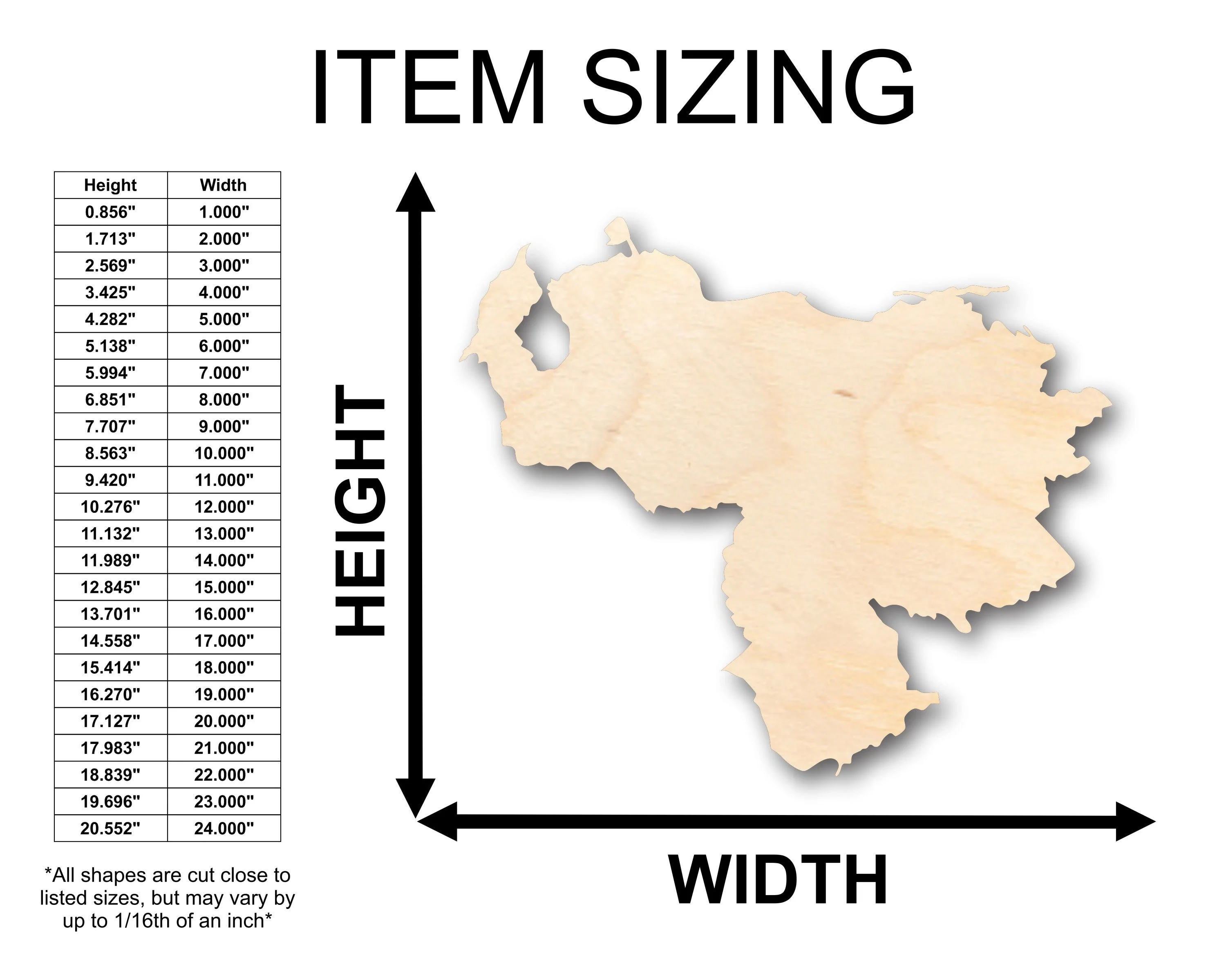 Unfinished Wood Venezuela South America Country Shape - Craft - up to 46" DIY - Image 2