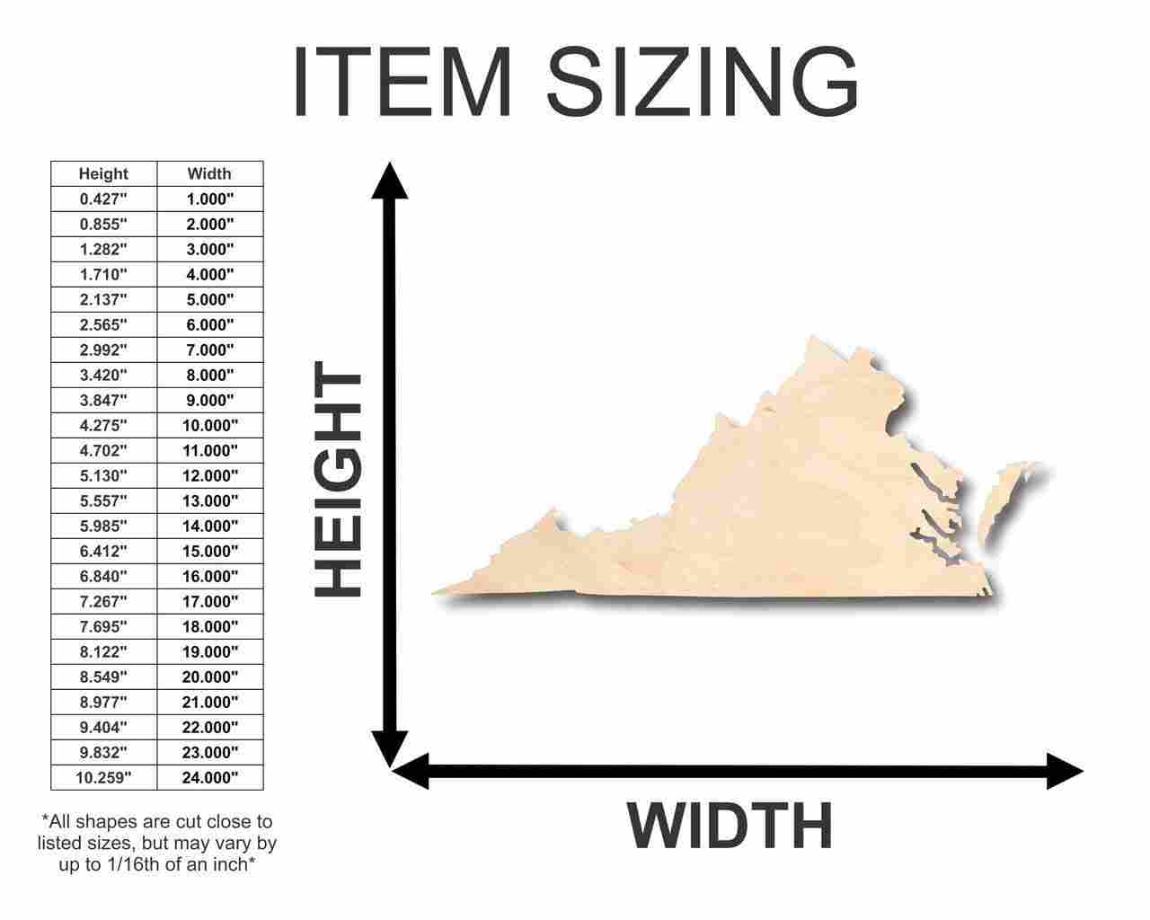 Unfinished Wood Virginia Shape - State - Craft - up to 46" DIY - Image 2