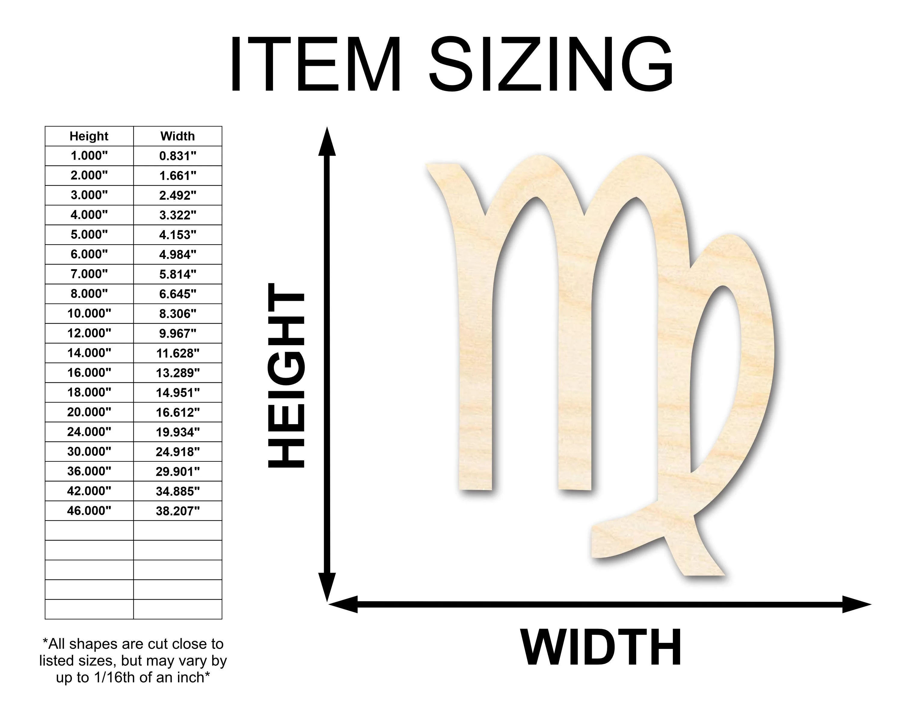 Unfinished Wood Virgo Sign Shape - Zodiac Craft - up to 46" - Image 2