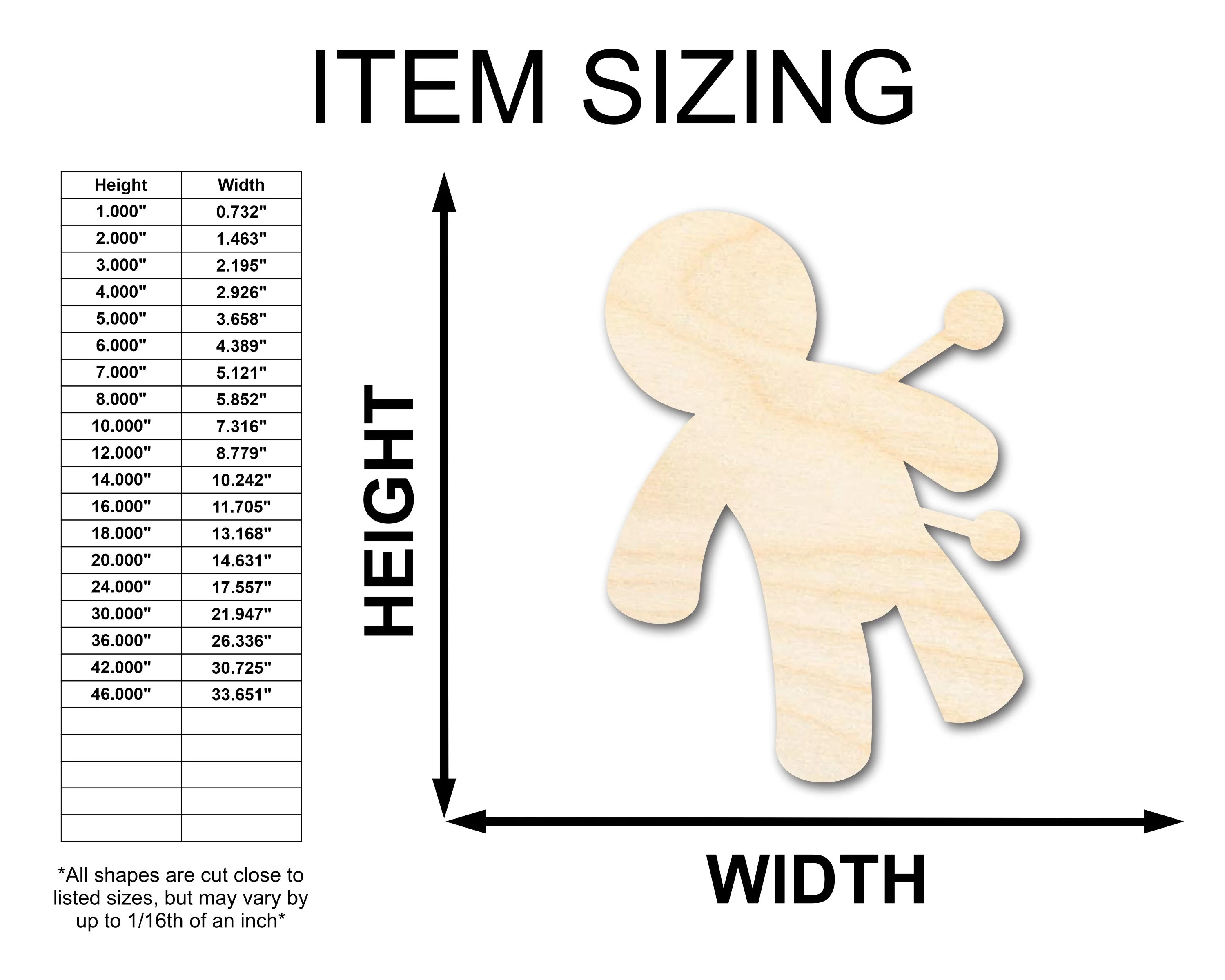 Unfinished Wood Voodoo Doll Shape - Craft - up to 46" - Image 2