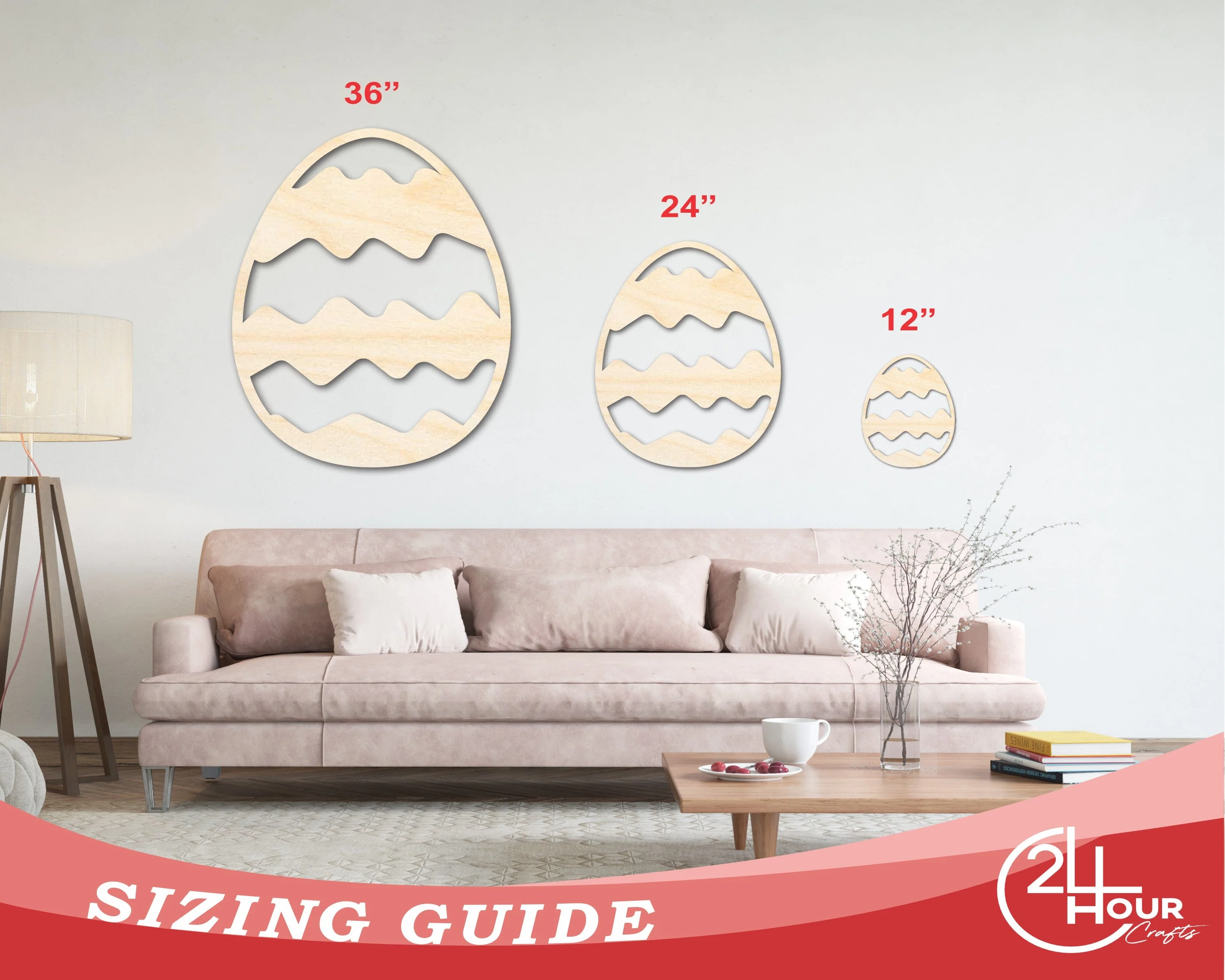 Unfinished Wood Wavy Striped Egg Shape - Easter Craft - up to 46" DIY - Image 3