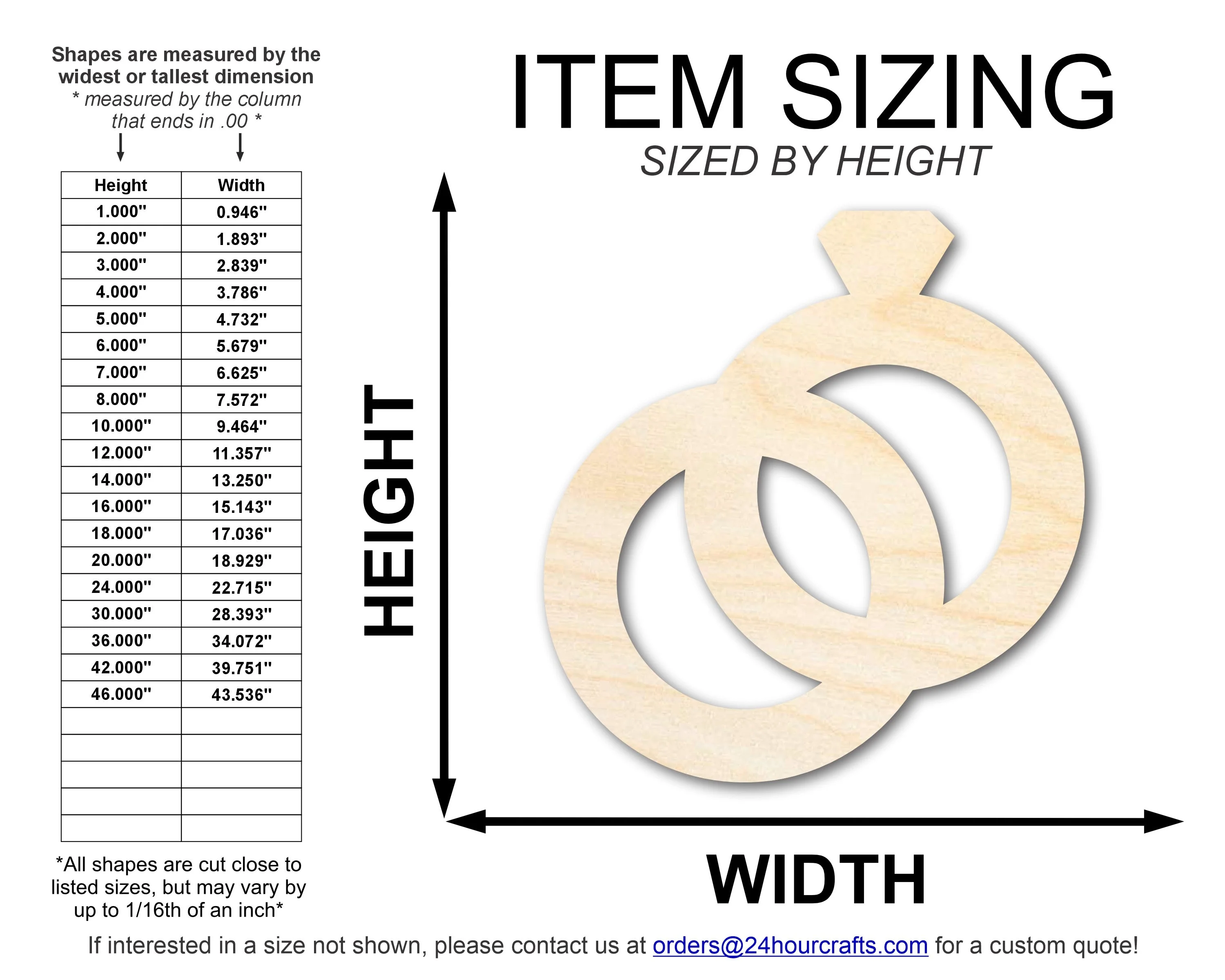 Unfinished Wood Wedding Rings Shape | DIY Craft Cutout | up to 46" DIY - Image 2