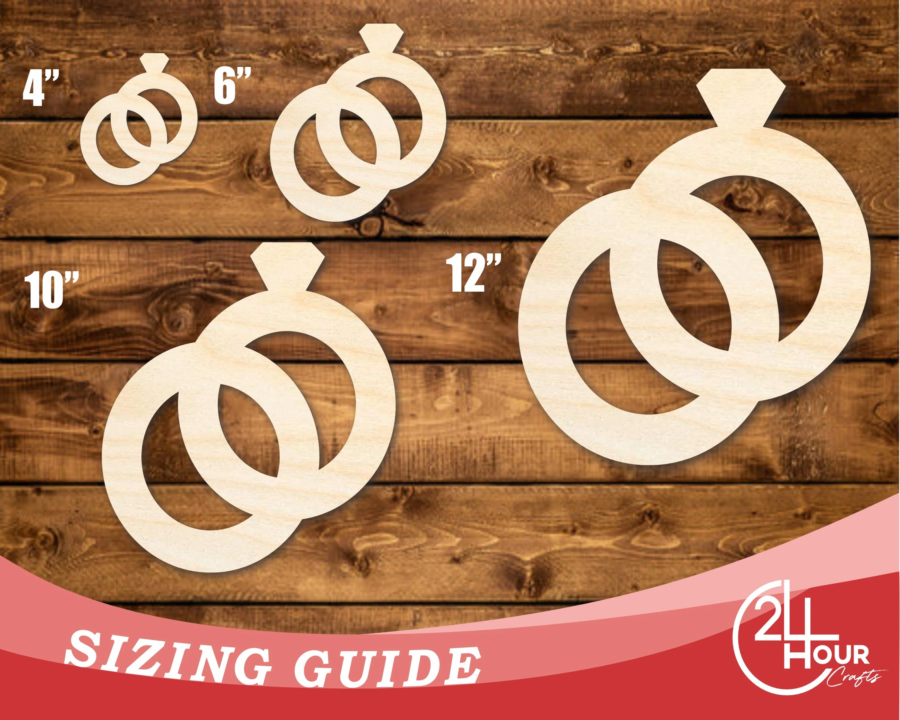 Unfinished Wood Wedding Rings Shape | DIY Craft Cutout | up to 46" DIY - Image 3