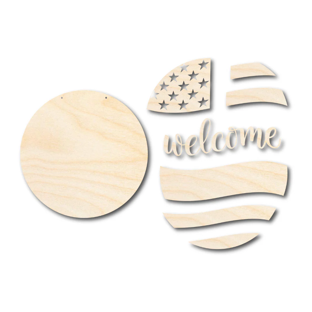Unfinished Wood Welcome USA Flag Door Sign Kit | Wood Craft Cutouts | 1/4" Thick | - Image 3