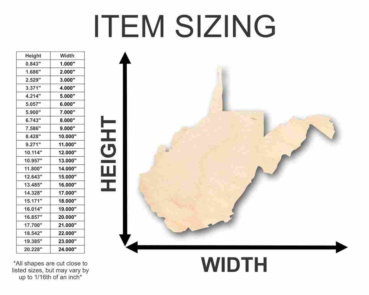Unfinished Wood West Virginia Shape - State - Craft - up to 46" DIY - Image 2