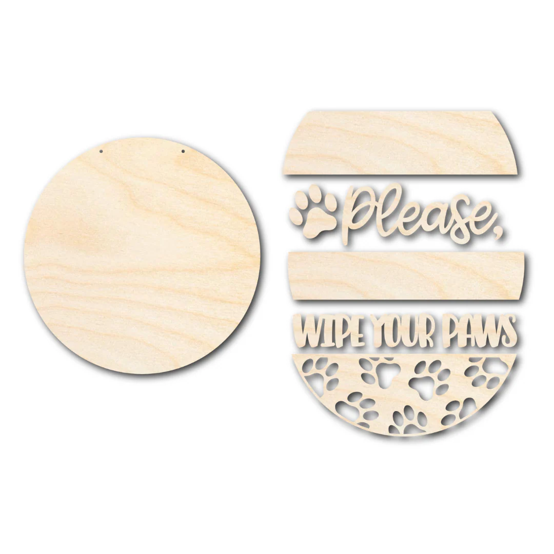 Unfinished Wood Wipe Your Paws Door Sign Kit | Wood Craft Cutouts | 1/4" Thick | - Image 3